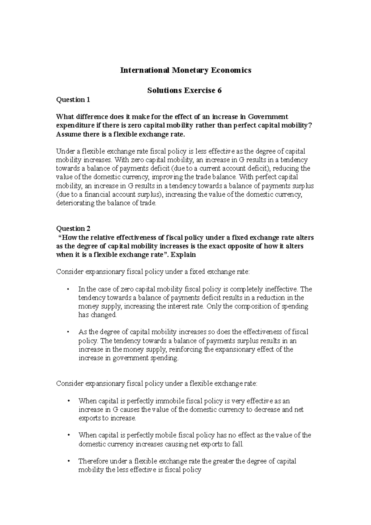 Solutions Exercise 6 part A - International Monetary Economics ...