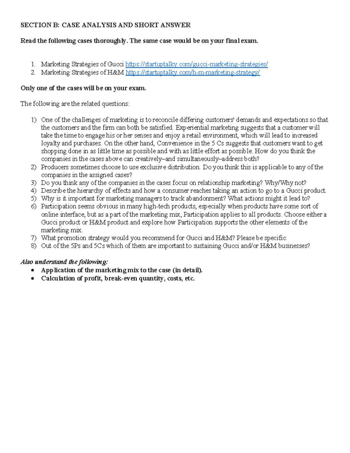 Fall 2023 - Section B - Final - SECTION B: CASE ANALYSIS AND SHORT ...