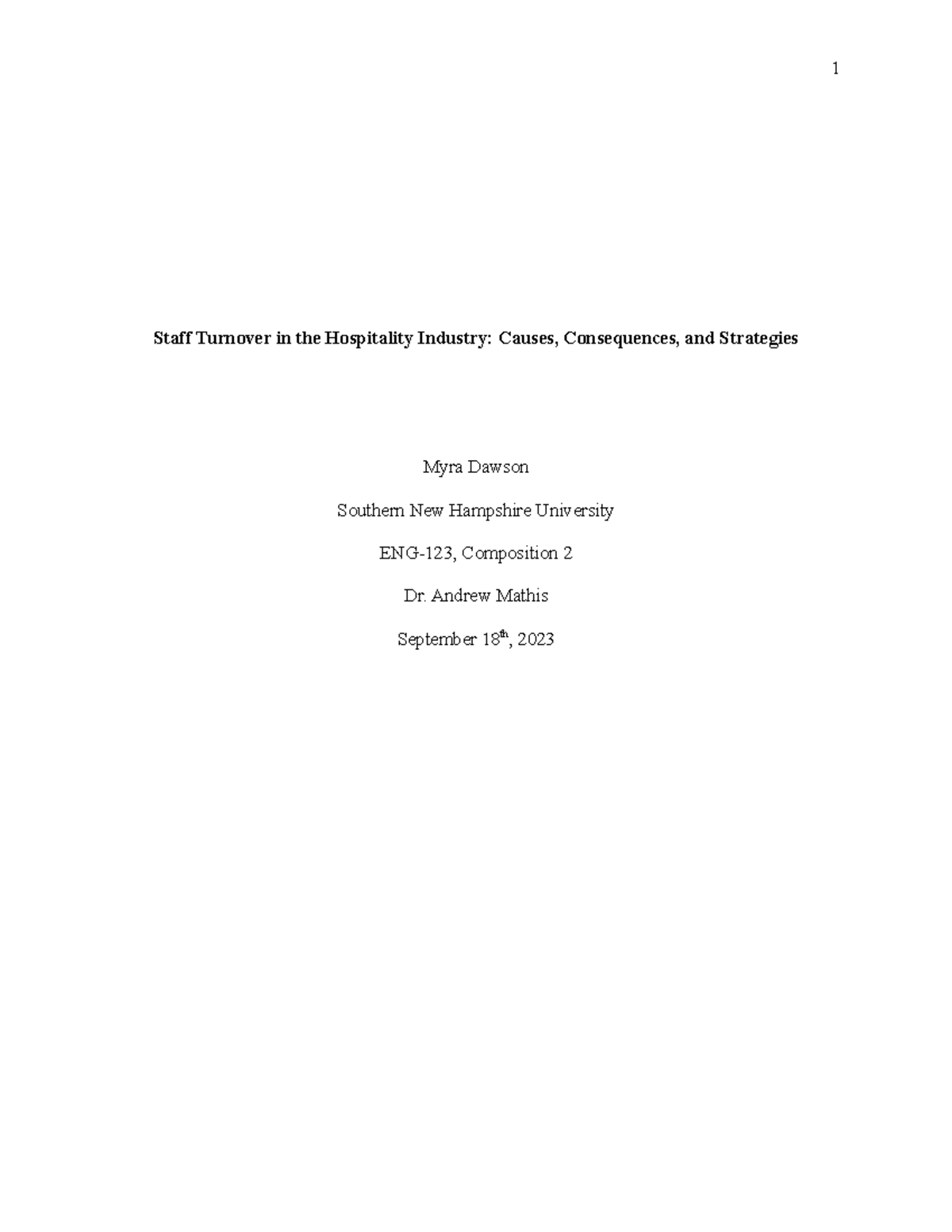 5-6 persuasive essay draft - Staff Turnover in the Hospitality Industry ...