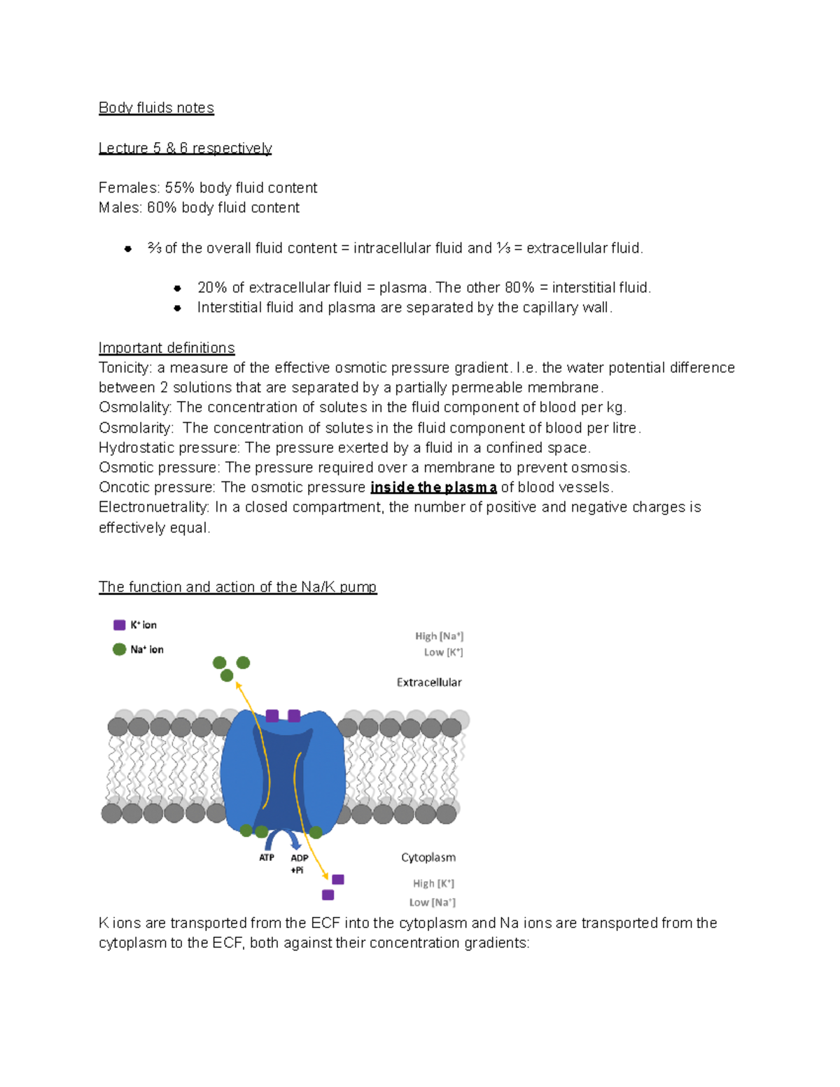 Lecture notes for Topic 3 - Body fluids - Body fluids notes Lecture 5 ...