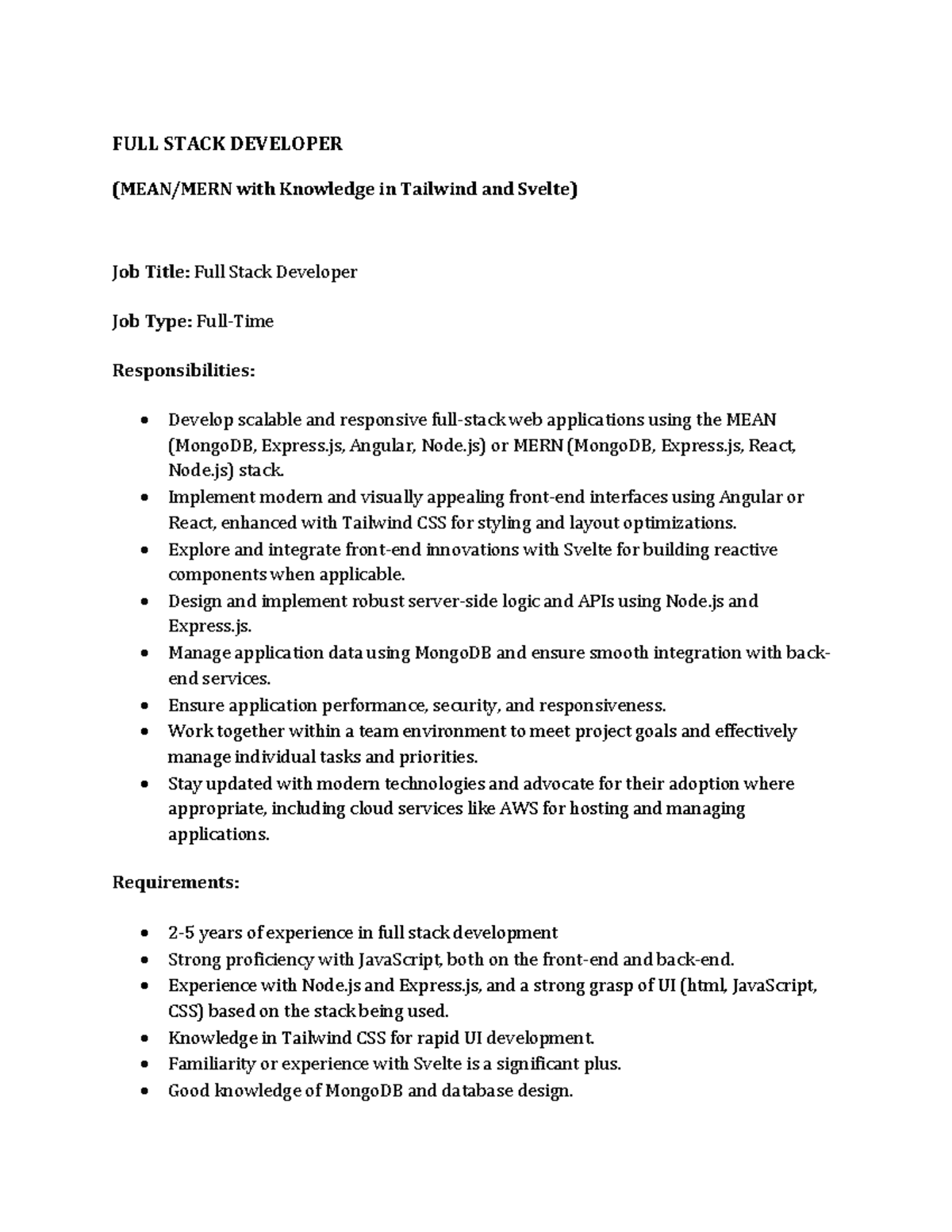 Full Stack Developer - Bebebs - FULL STACK DEVELOPER (MEAN/MERN with ...