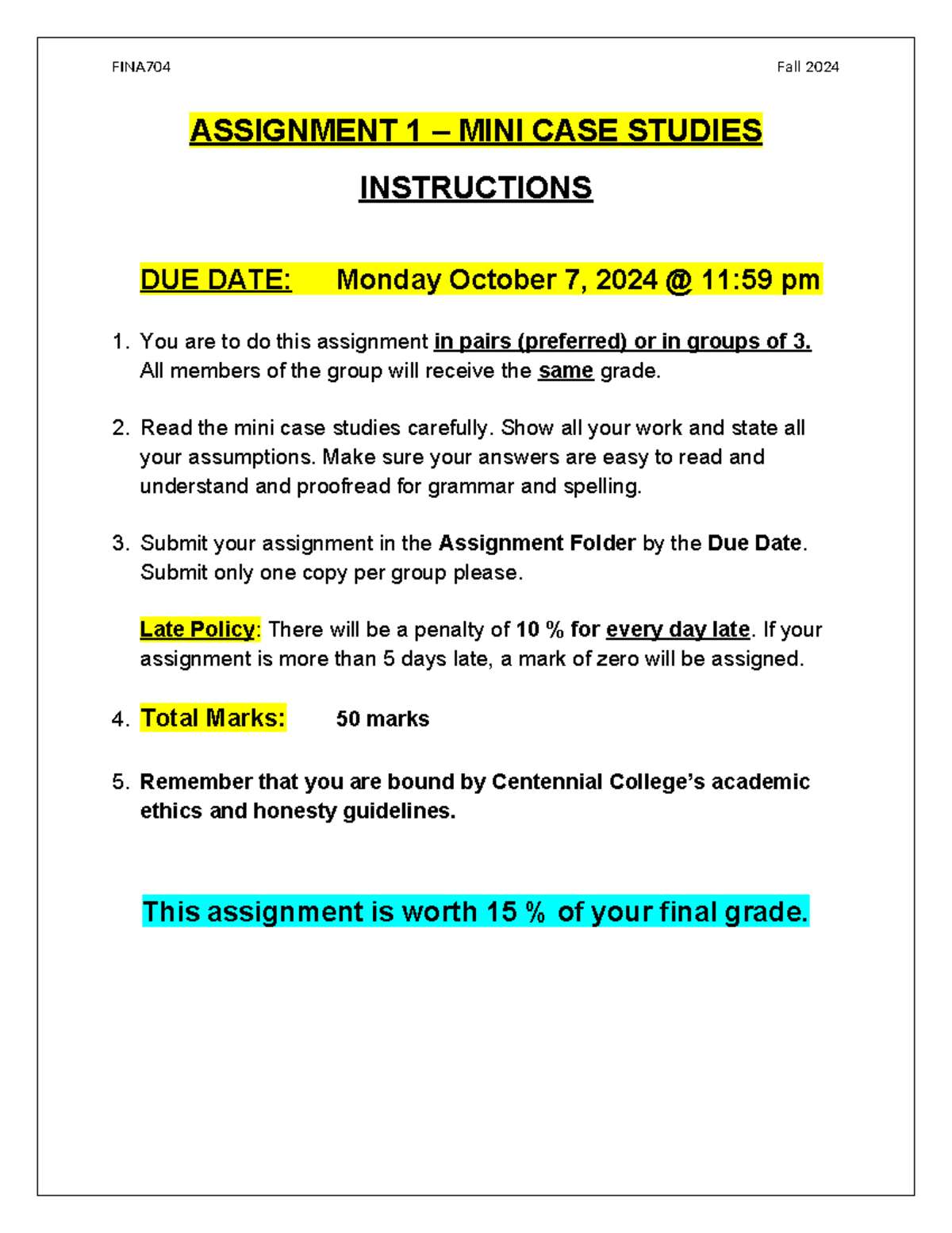 Assignment 1 Fall 2024 - ASSIGNMENT 1 – MINI CASE STUDIES INSTRUCTIONS ...