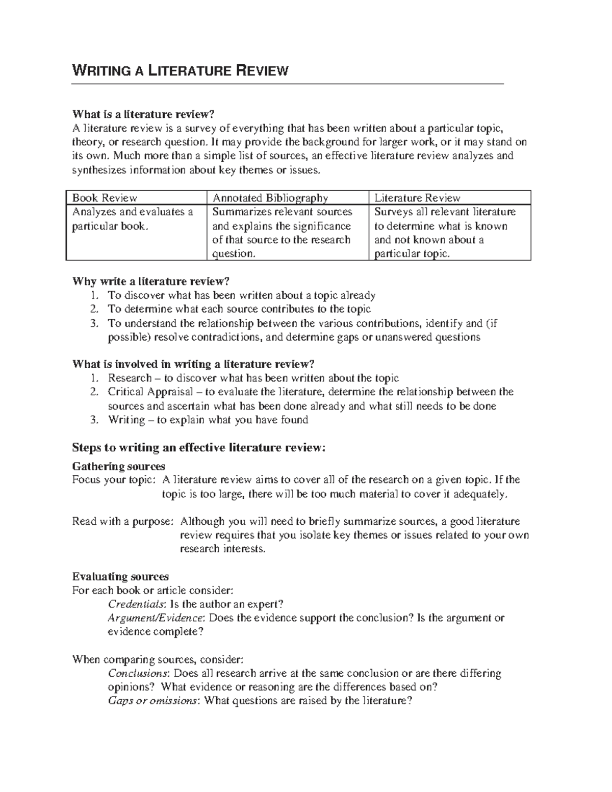 Writing literature reviews - WRITING A LITERATURE REVIEW What is a ...