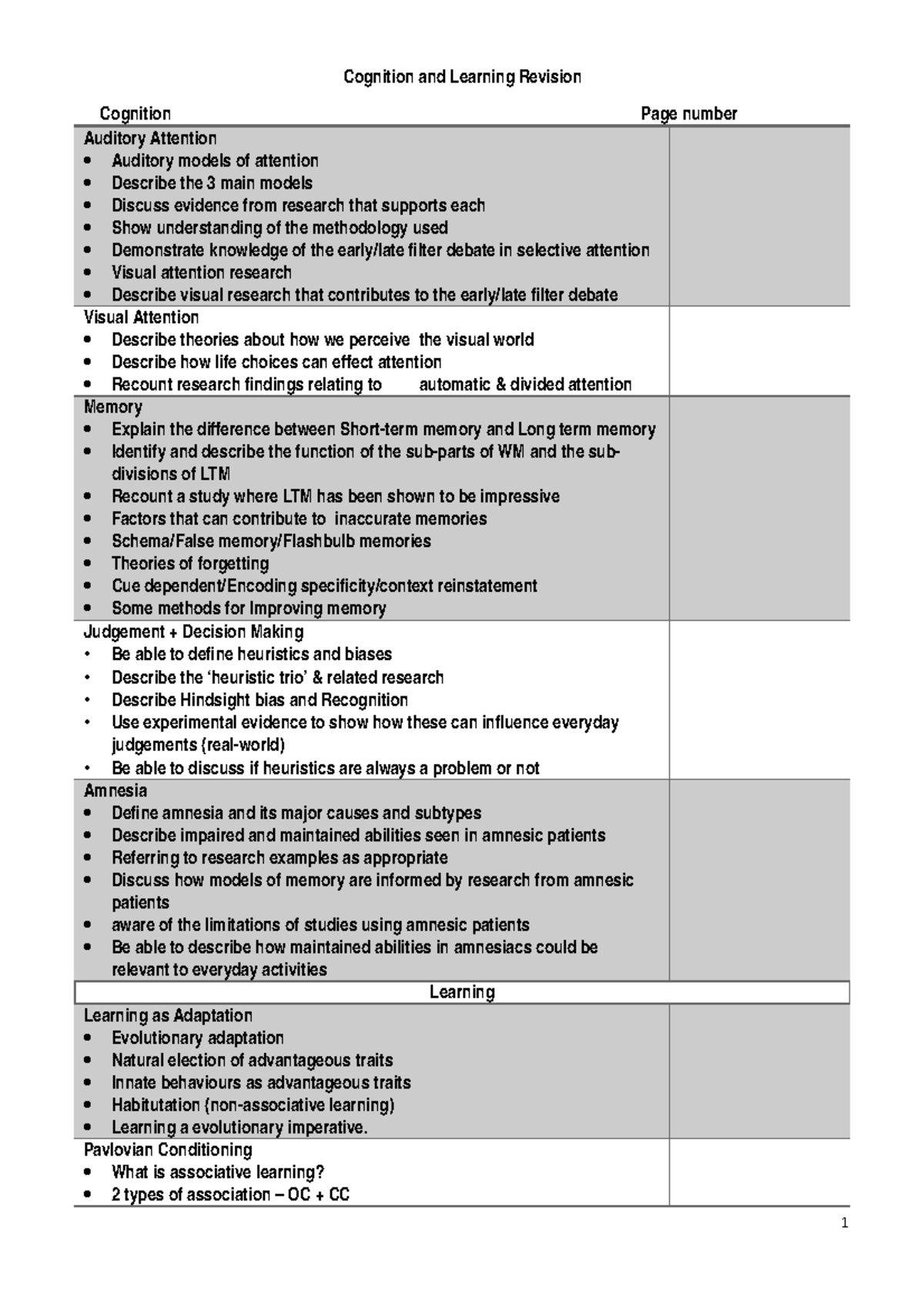 Cognition and Learning Revision - Cognition and Learning Revision ...