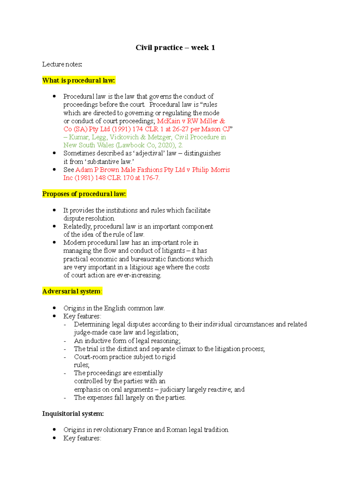 Civil Practice module 1 - Civil practice – week 1 Lecture notes: What ...