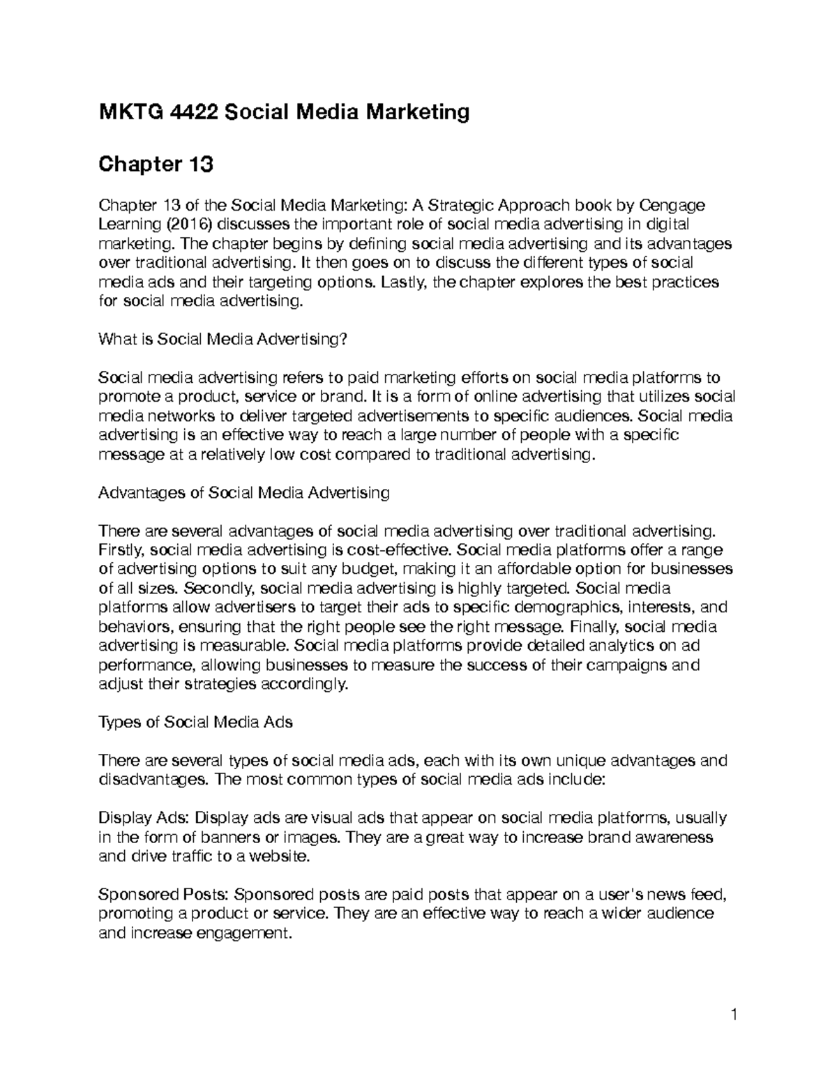 MKTG 4422 - Chapter 13 - MKTG 4422 Social Media Marketing Chapter 13 ...