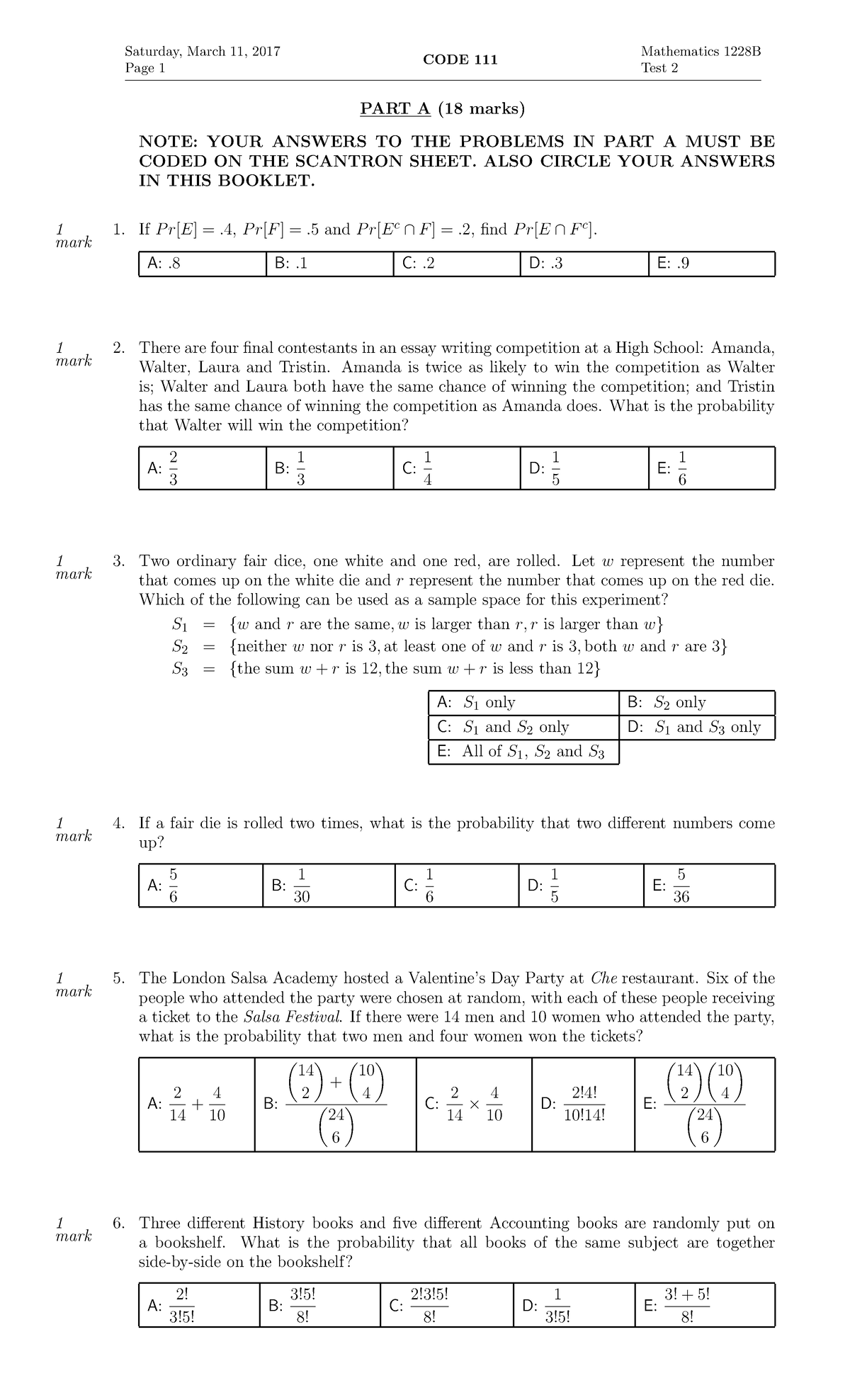 1228B 2017 Test 2 - The course material - Saturday, March 11, 2017 Page ...