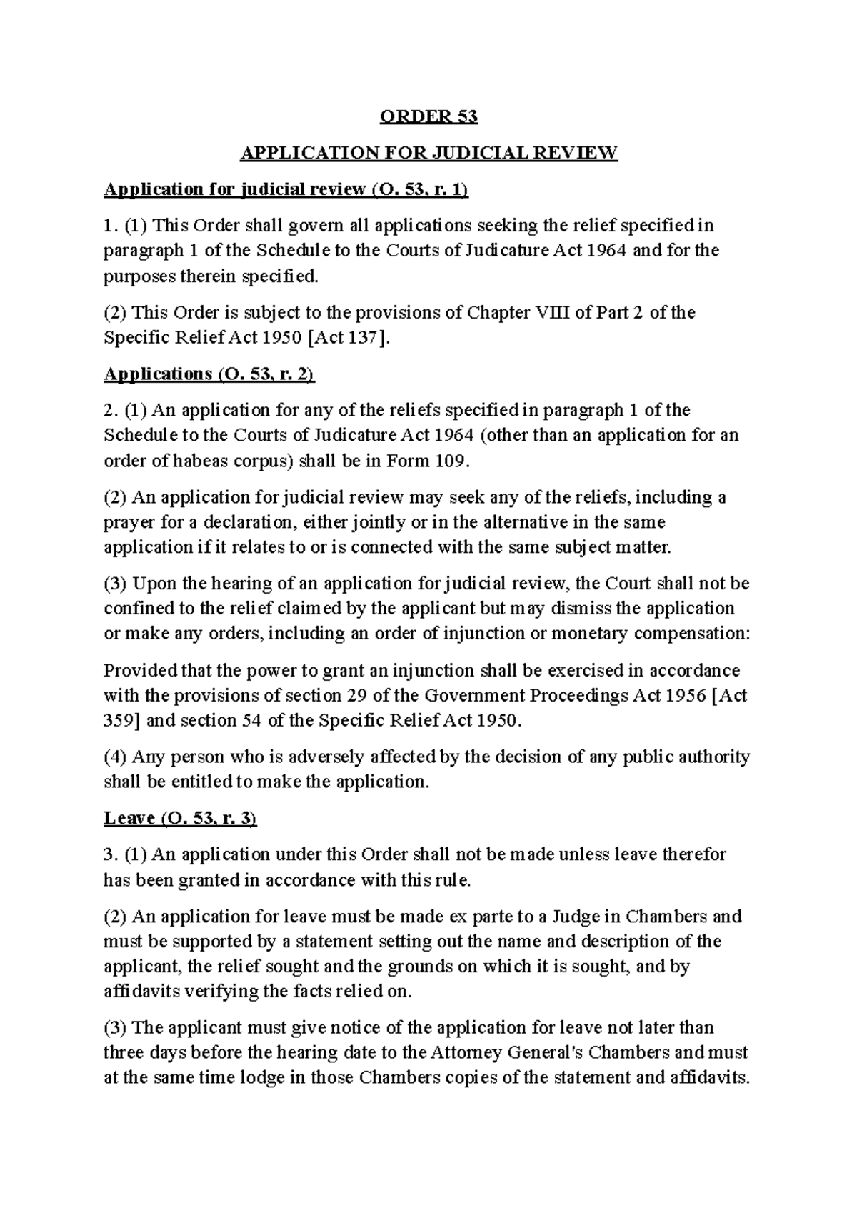 Order 53 of ROC ORDER 53 APPLICATION FOR JUDICIAL REVIEW Application