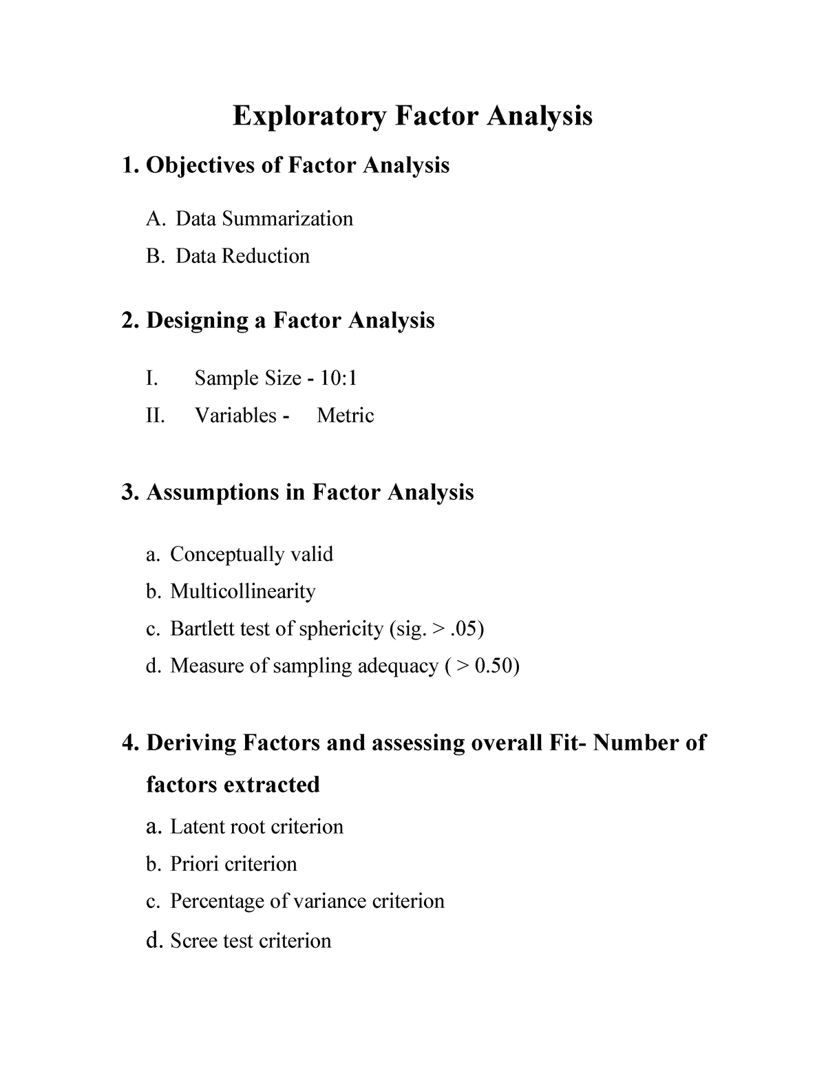 objectives of factor analysis in research methodology
