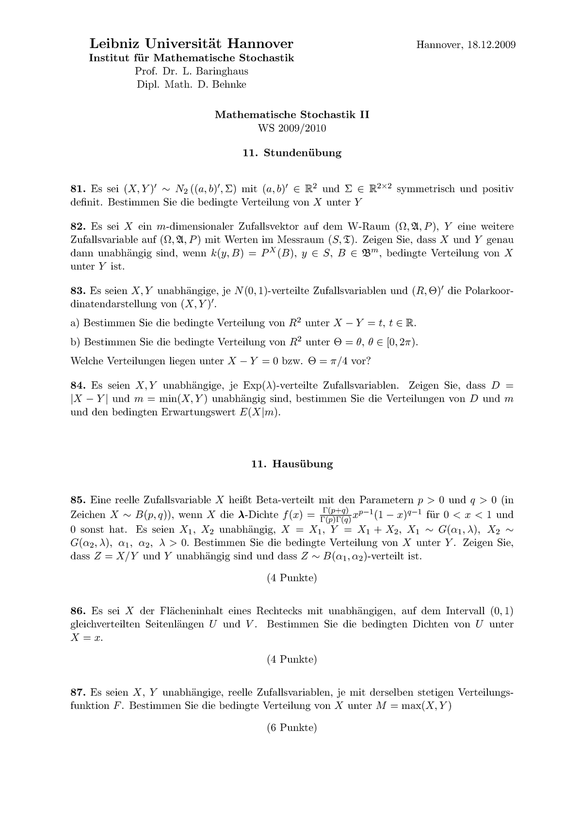 Mathematische Stochastik 2 Baringhaus 10 Hausuebung 11 Studocu