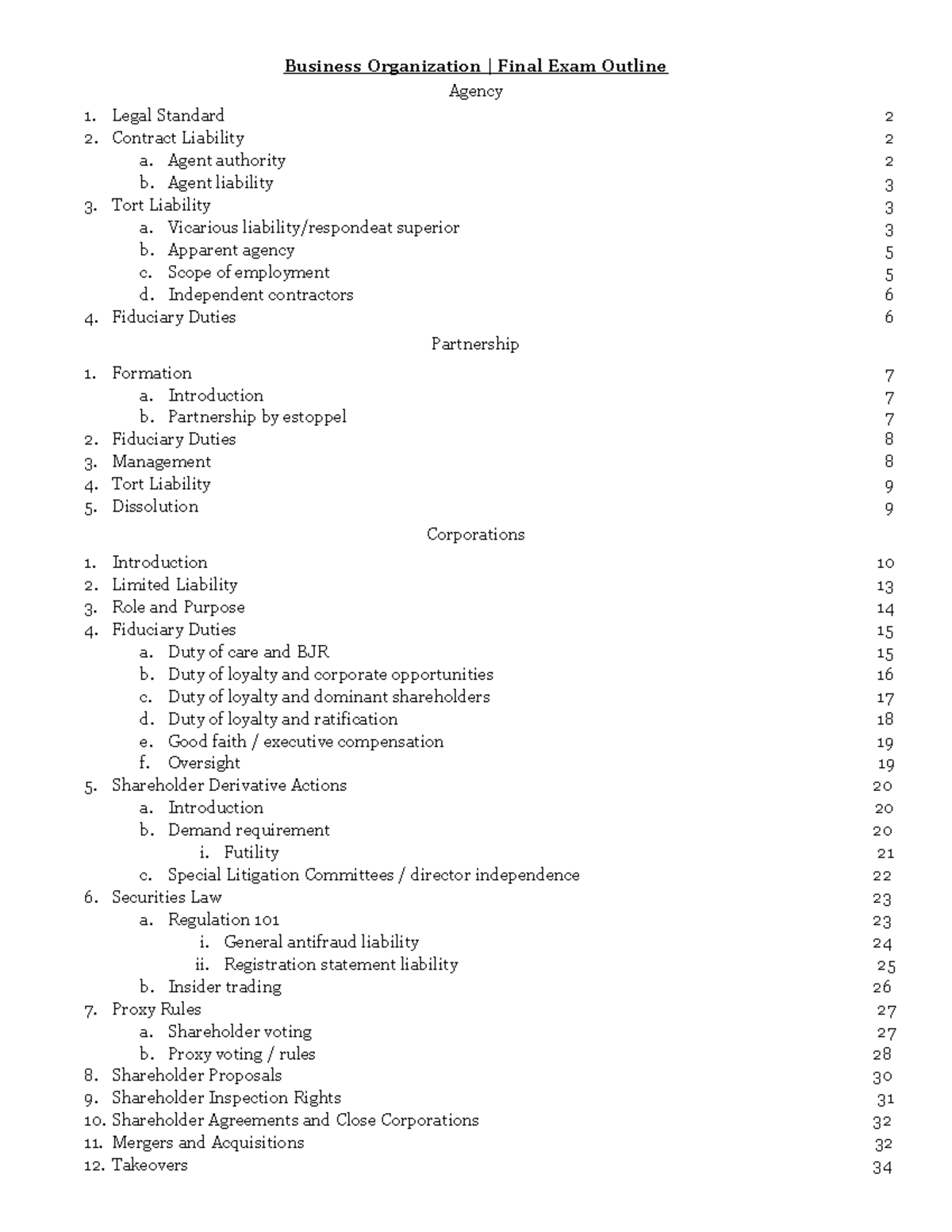 Business Orgs Final Exam Outline - Business Organization | Final Exam ...