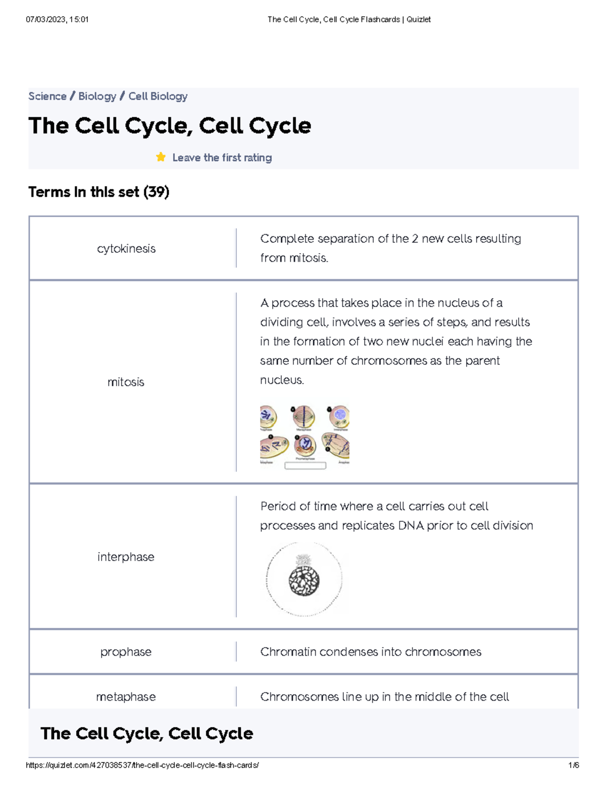 The Cell Cycle Flashcards Quizlet - Studocu