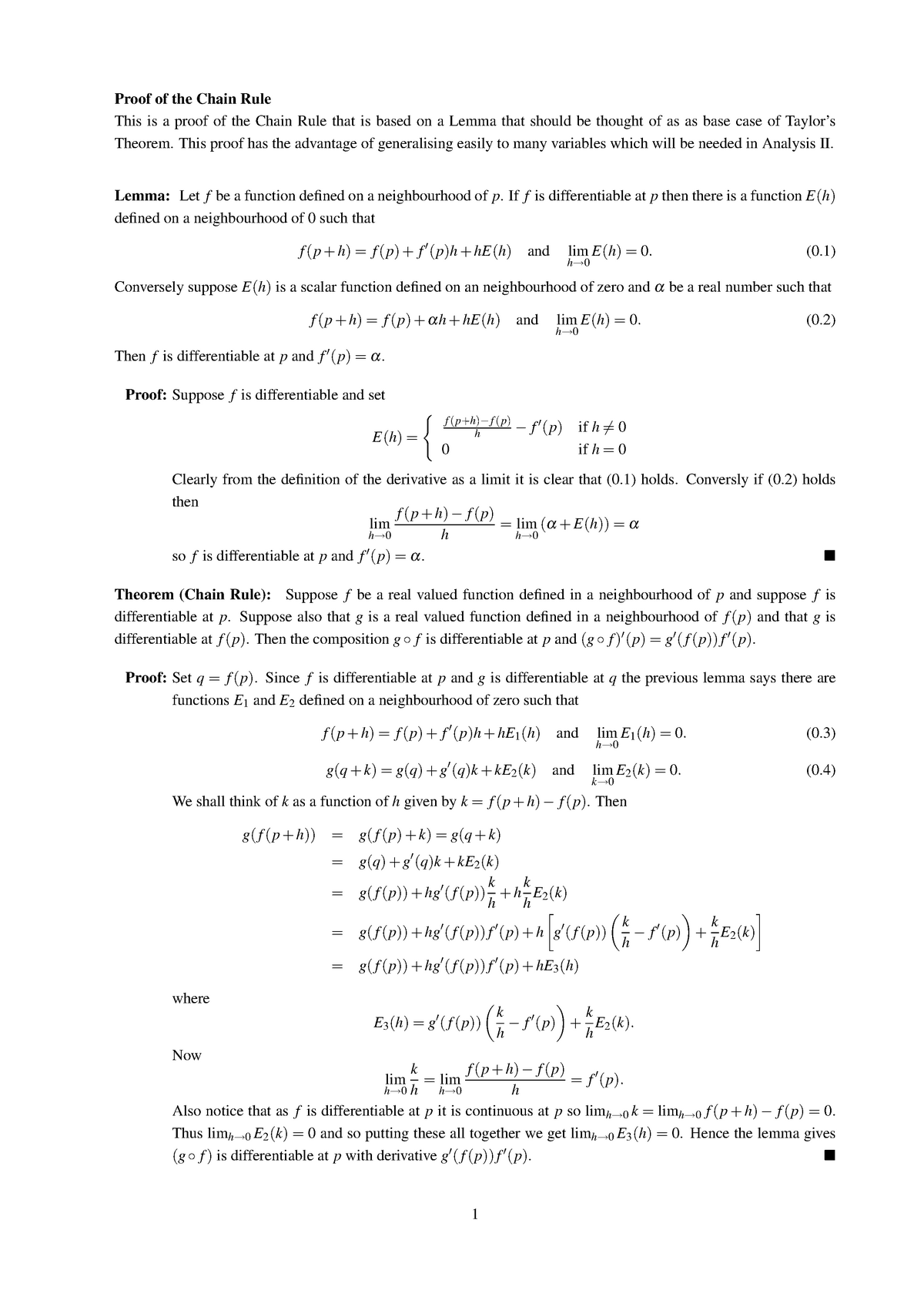 Math 550 - Notes - proof on the chain rule - Proof of the Chain Rule ...