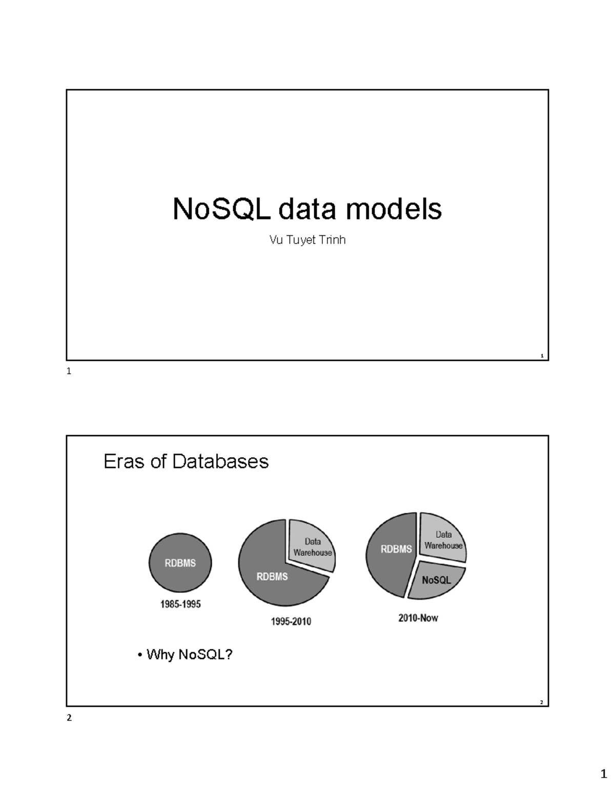 Notes 8 - Data modeling - NoSQL data models Vu Tuyet Trinh 1 Eras of ...