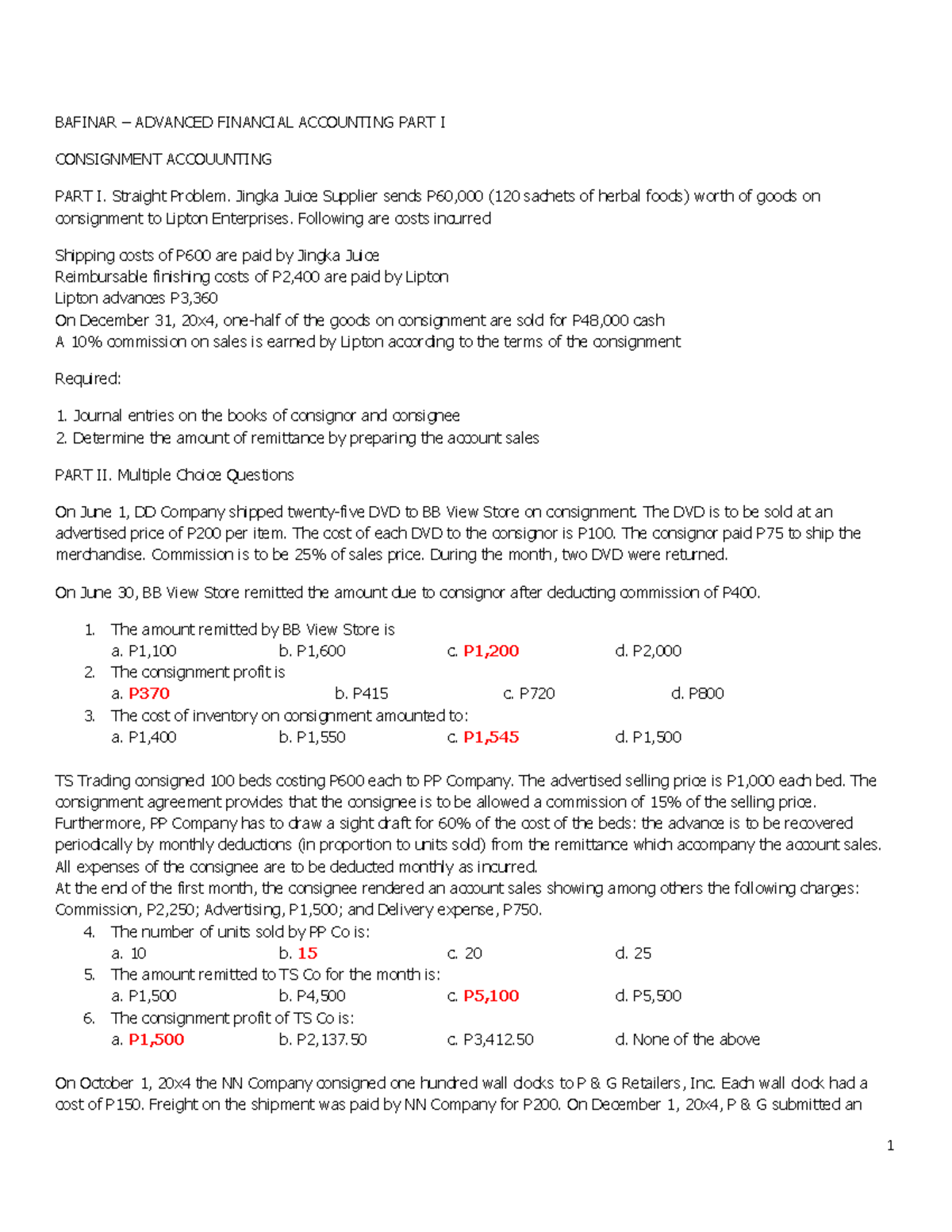Consignment Accounting BS Accountancy BatStateU Studocu