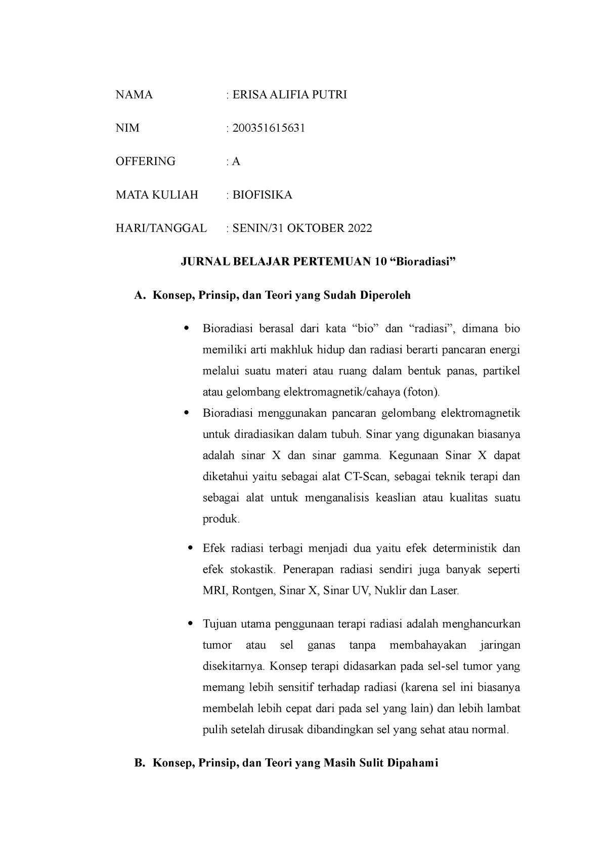 Biofisika Jurnal Belajar Pertemuan 10 OFF A Erisa Alifia Putri - NAMA ...