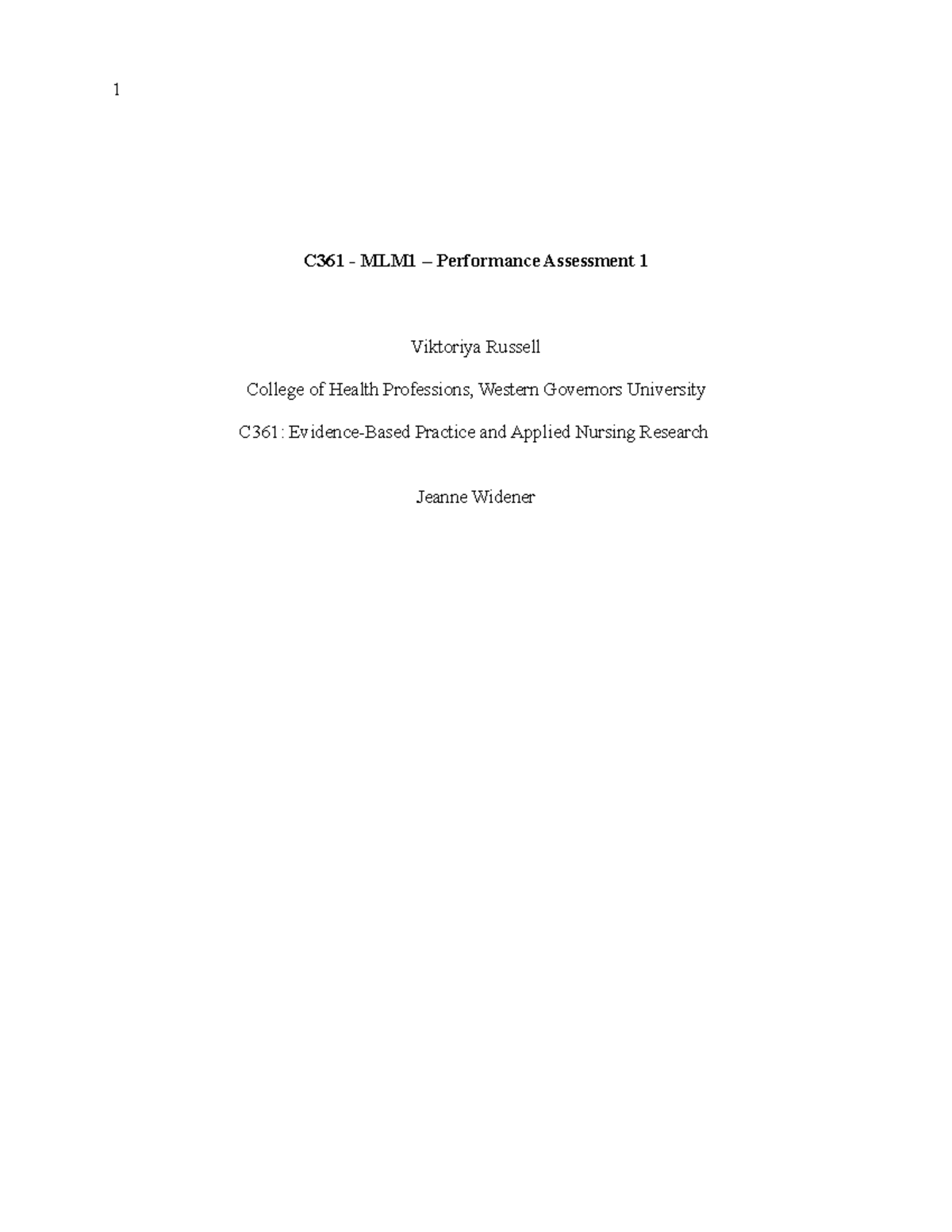 C361 finished paper-1 - C361 - MLM1 – Performance Assessment 1 ...