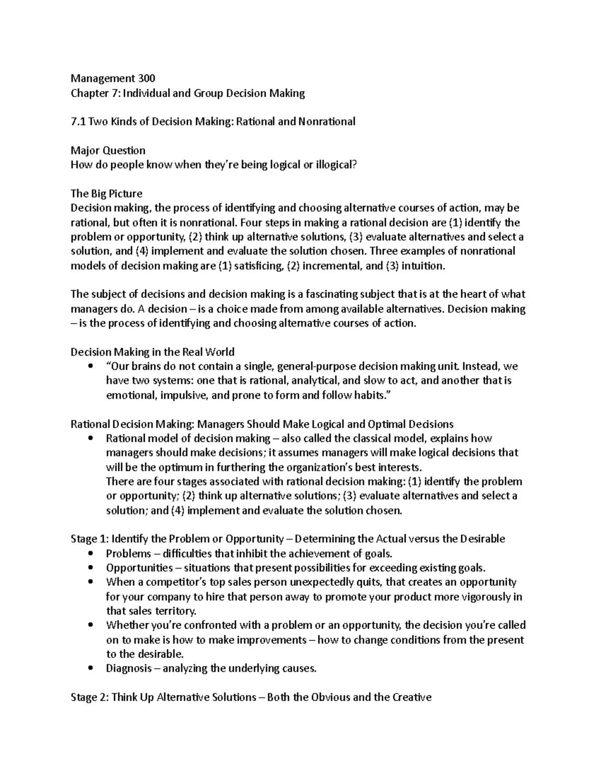 MGMT 300 - Chapter 7 - Lecture notes 7 - Management 300 Chapter 7 ...