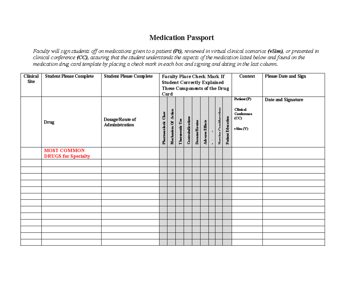 Medication Passport 1 - Medication Passport Faculty will sign students ...