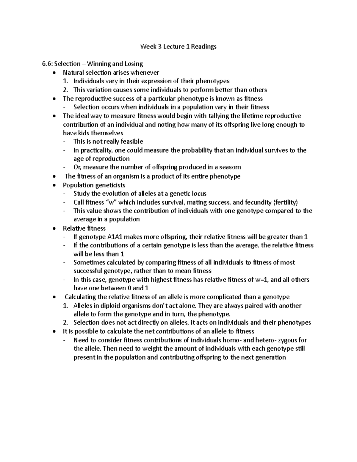 BIOL 206 - W3L1 Readings - Week 3 Lecture 1 Readings 6: Selec8on ...