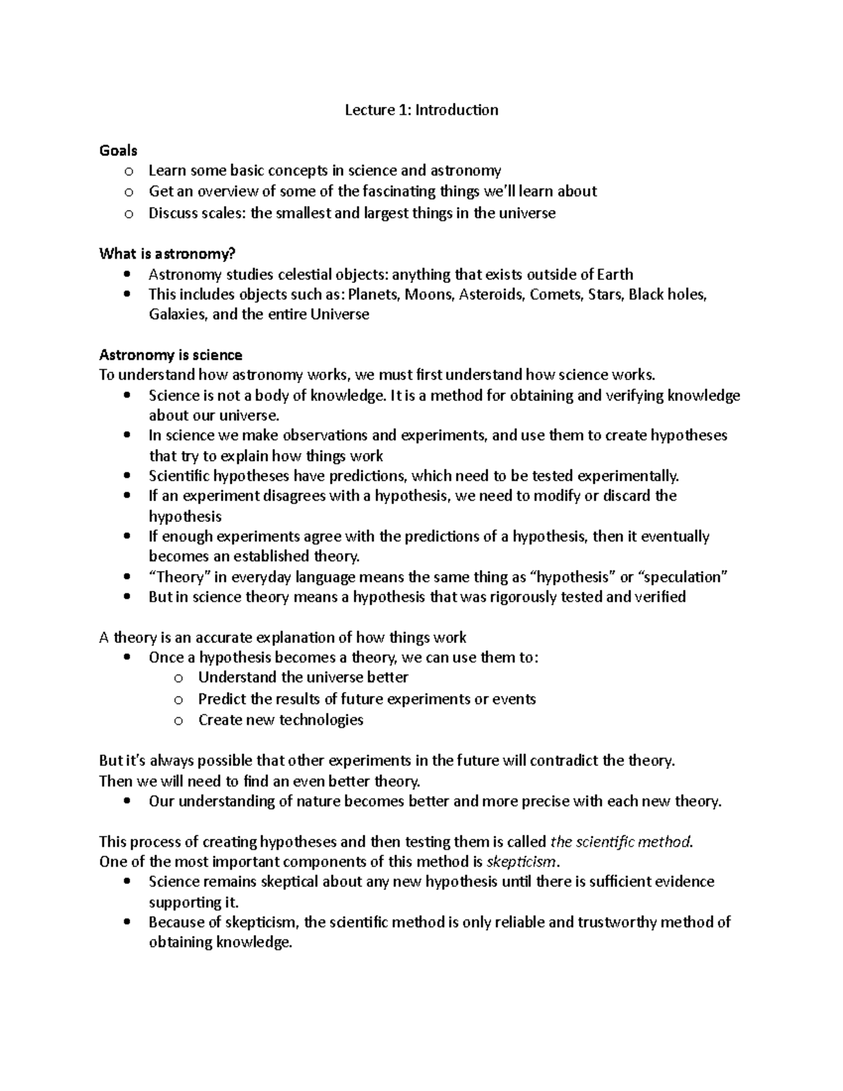 Astr Lecture 1 Introduction Lecture 1 Introduction Goals O Learn