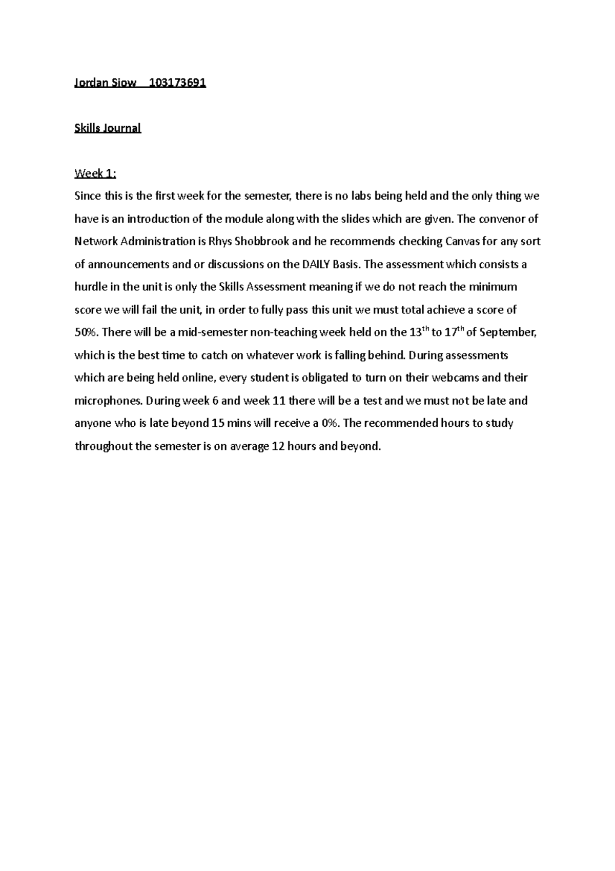 Skills Journal 1 WEEK 1 TO WEEK 4 - Jordan Siow 103173691 Skills ...