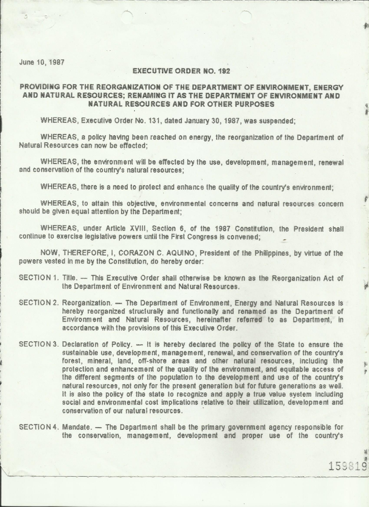 EO No. 192 s. 1987 - Nursing Care Plan - Studocu