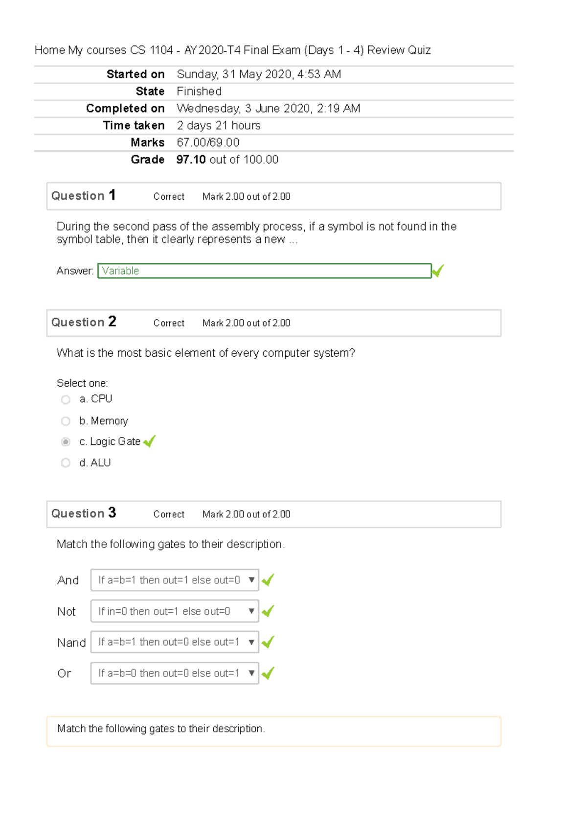 CS 1104 - AY2020-T4 Review Quiz Attempt review - Started on Sunday, 31 ...