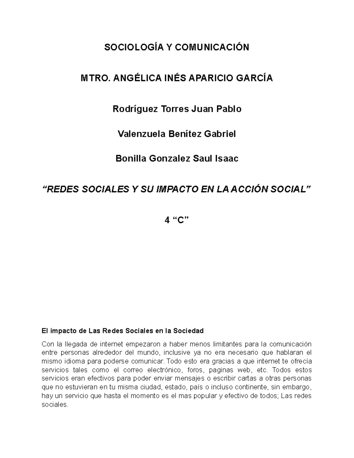 El impacto de Las Redes Sociales en la Sociedad F - SOCIOLOGÍA Y ...