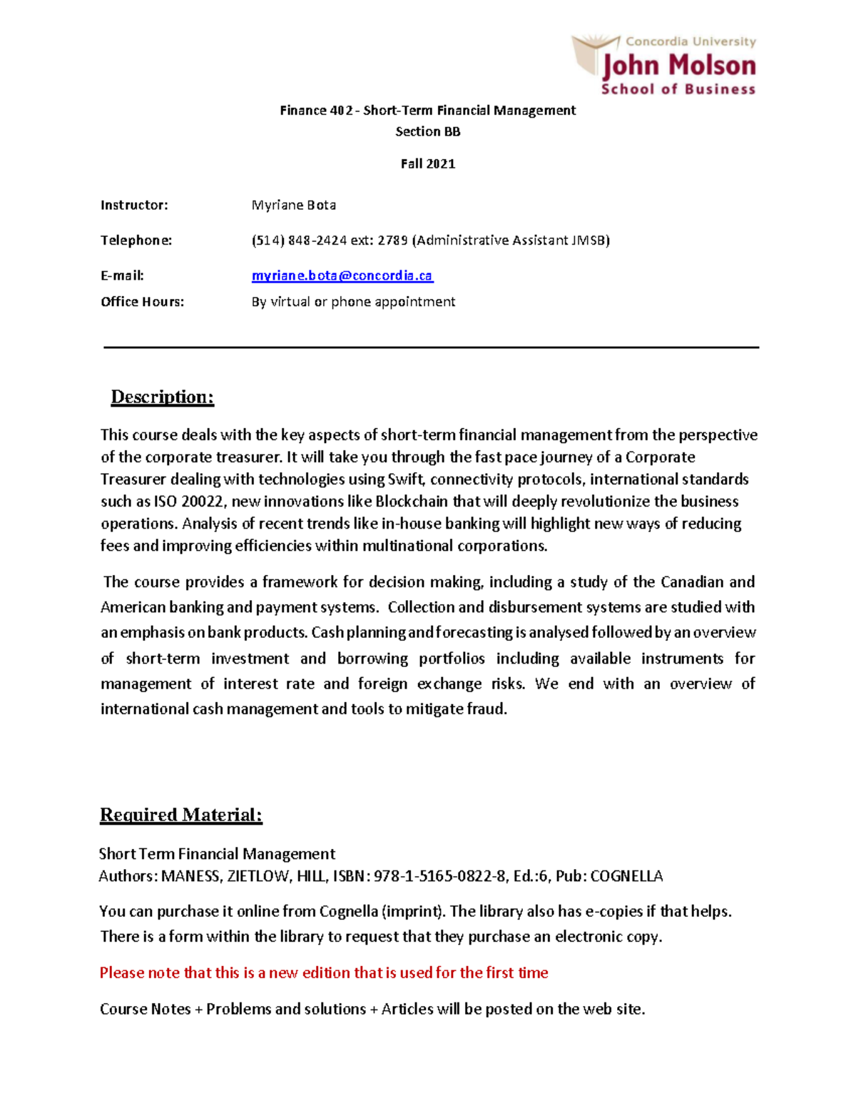 CO402 BB Fall 2021 - fina 402 - Finance 402 - Short-Term Financial ...