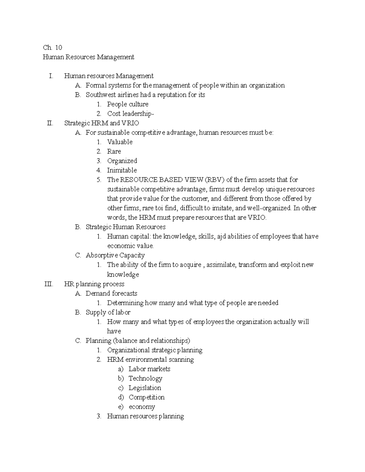 Ch. 10 Human Resources Managment - Ch. 10 Human Resources Management I ...