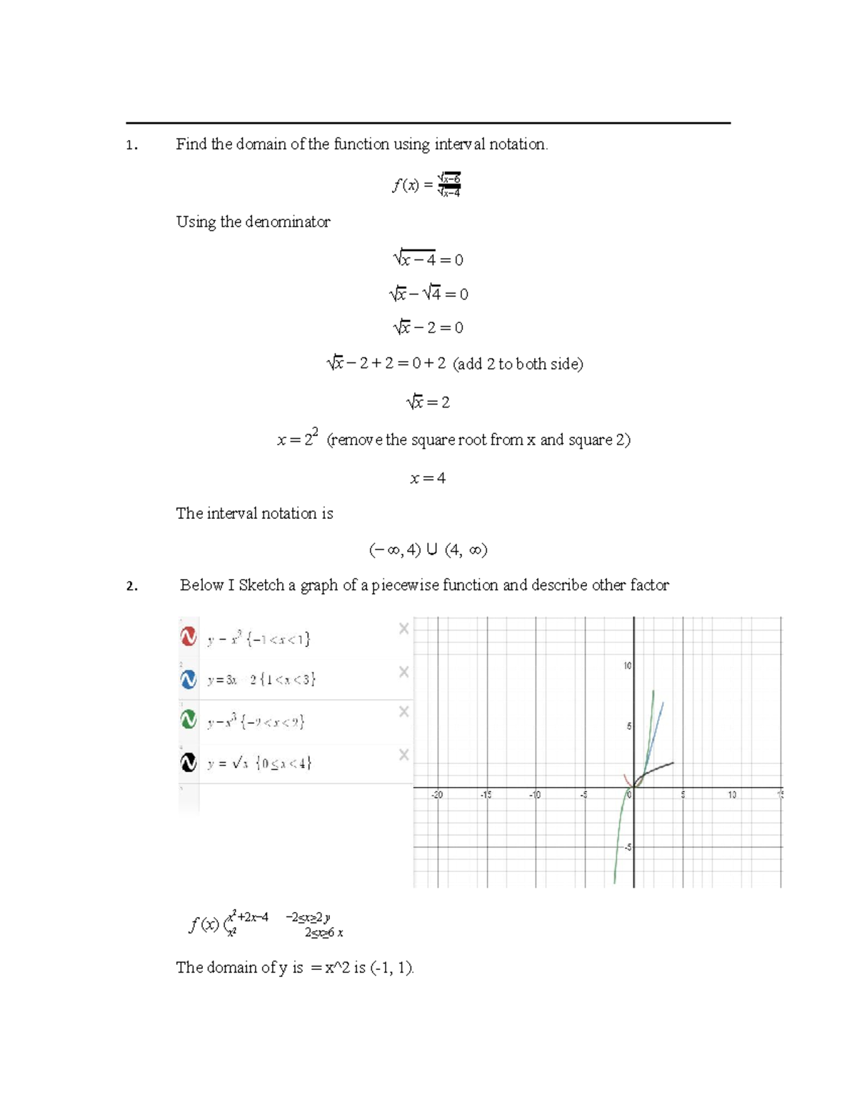 Written assignment unit 1-1 - Find the domain of the function using ...