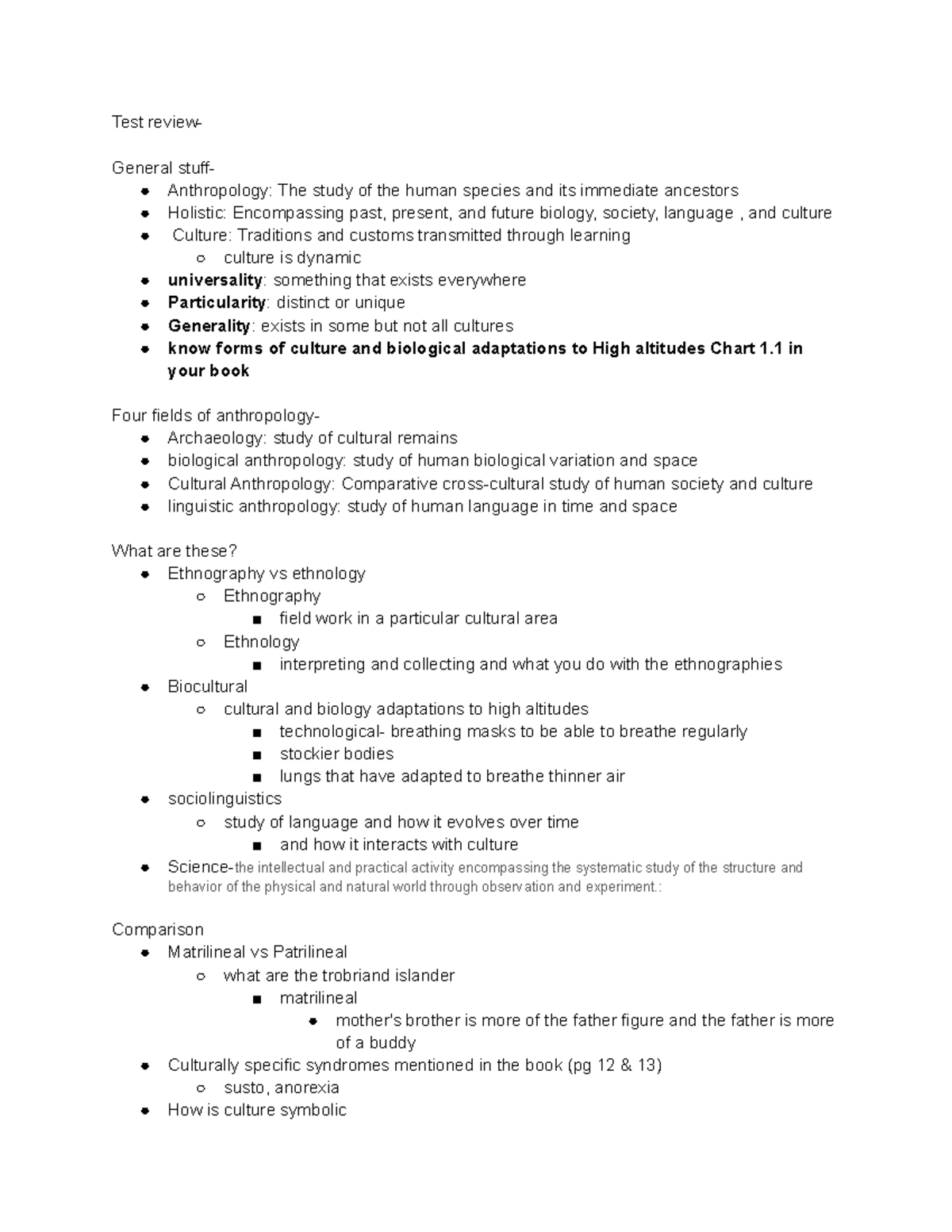 Test review Chapter 1 - Test reviewGeneral stuff Anthropology: The ...