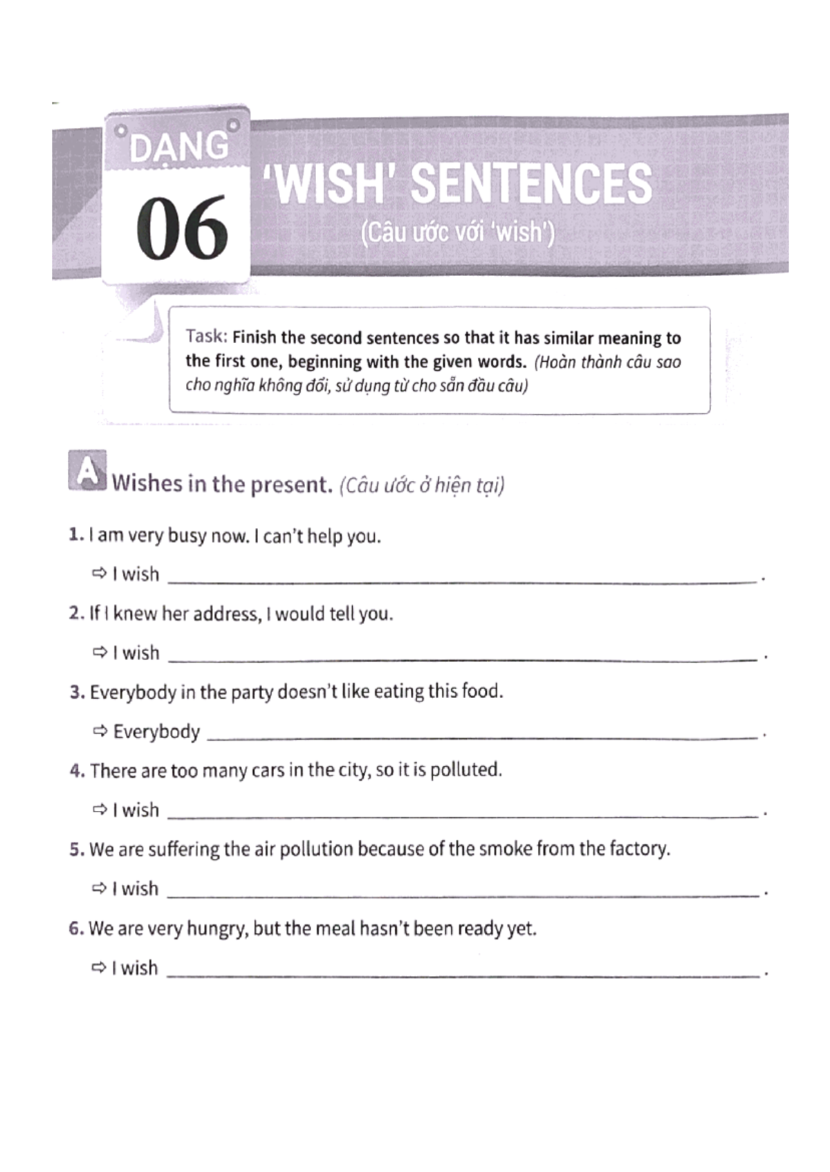 7 bản E7 WISH Sentences - writing - English - Studocu