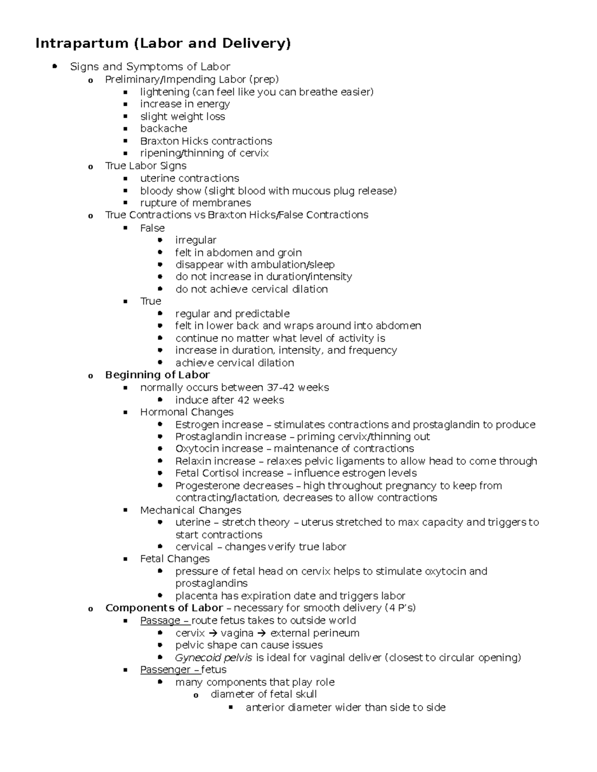 Intrapartum Signs And Symptoms Of Labor - Studocu