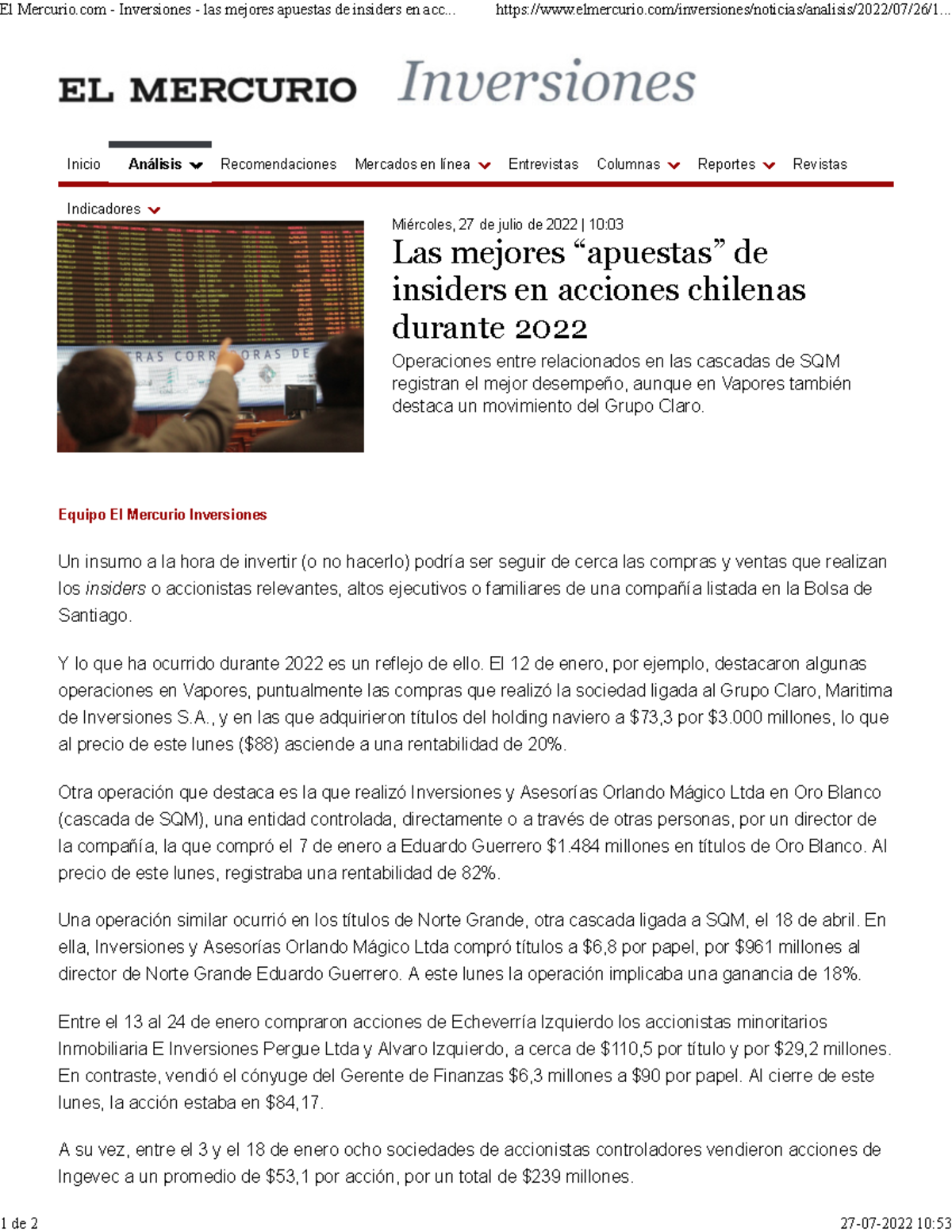 El Mercurio.com - Inversiones - las mejores apuestas de insiders en ...