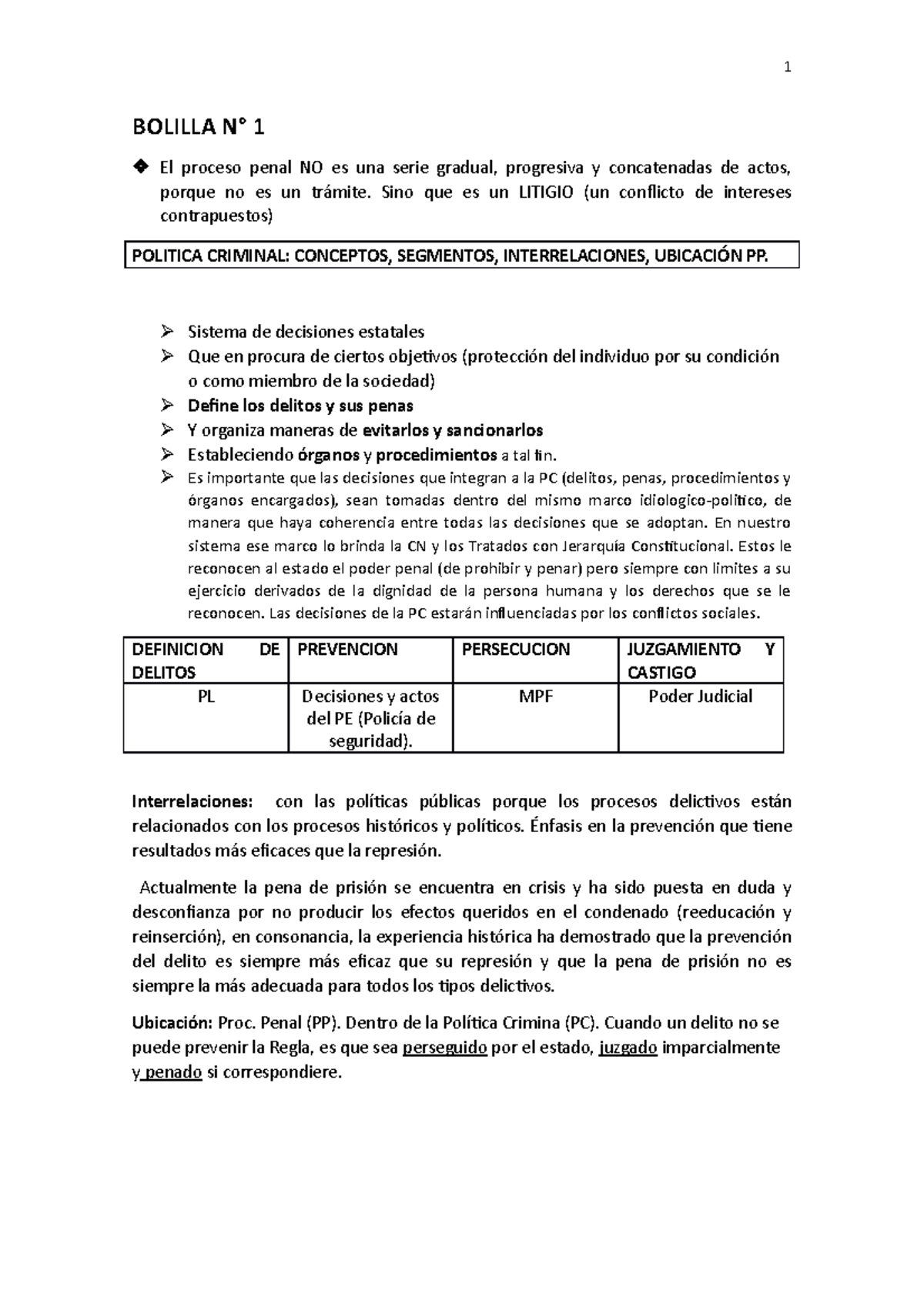 Bolilla 1, 2 Y 3 - Resumen - BOLILLA N° 1 El Proceso Penal NO Es Una ...