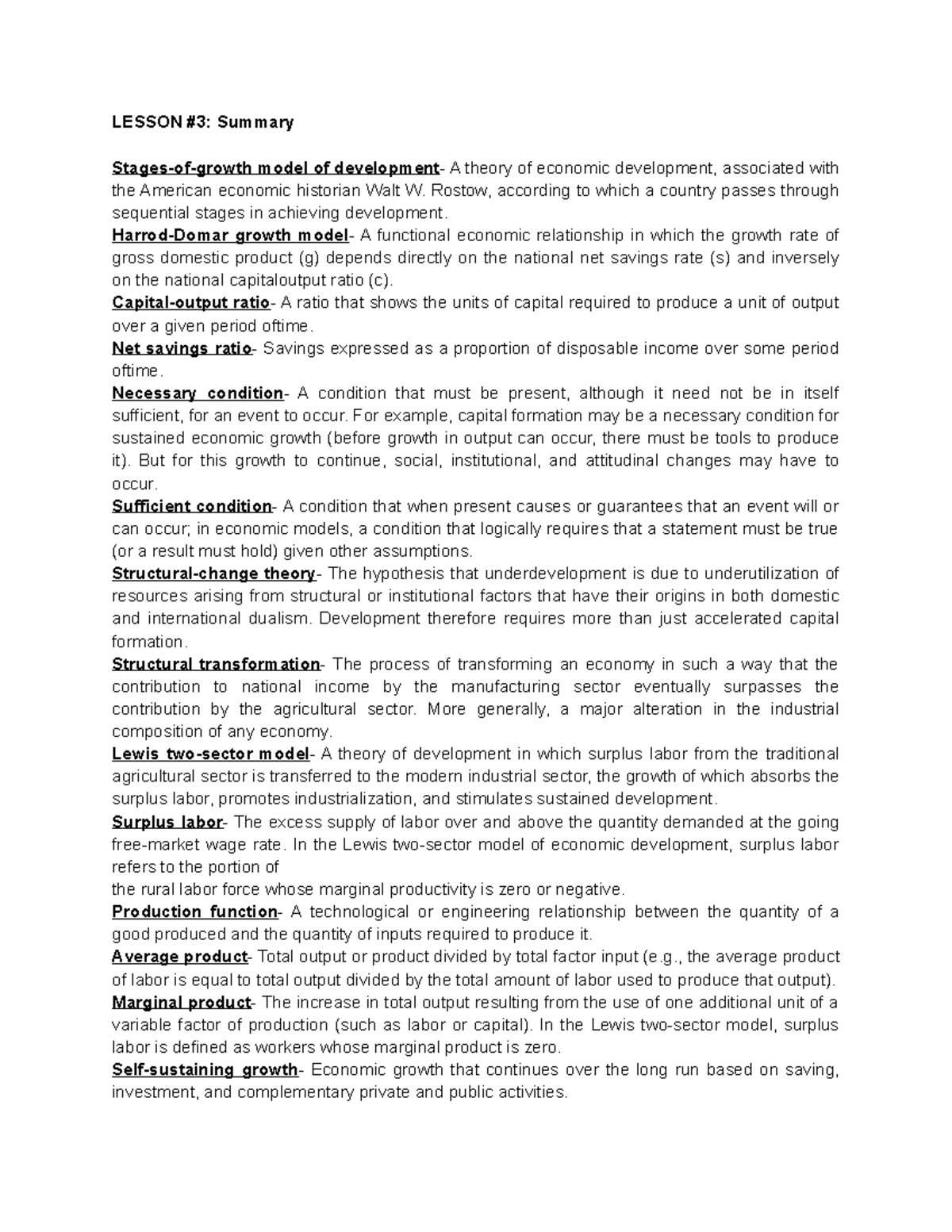 econ-dev-summary-lesson-3-summary-stages-of-growth-model-of