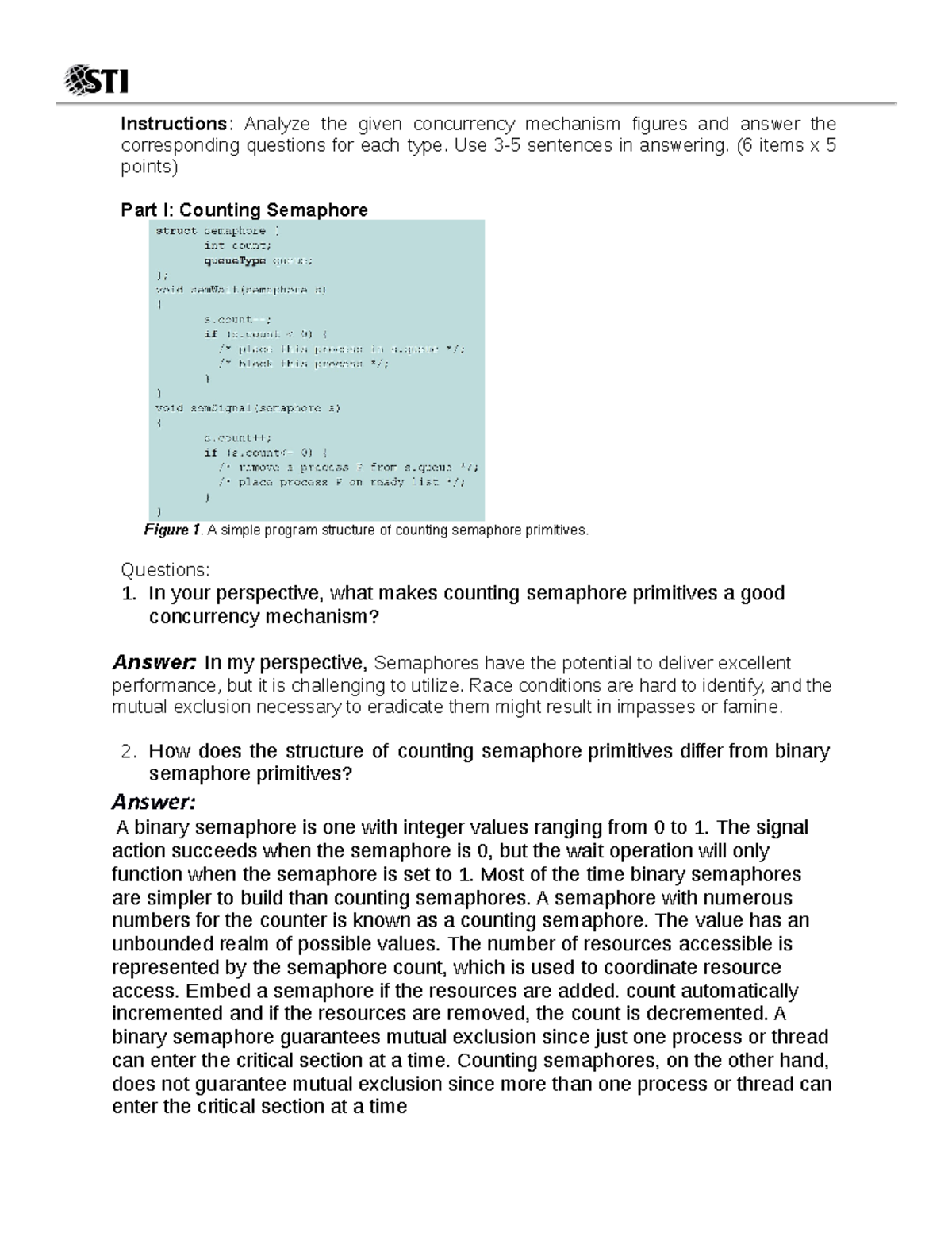 Quiz OS - STI College - Instructions: Analyze the given concurrency ...