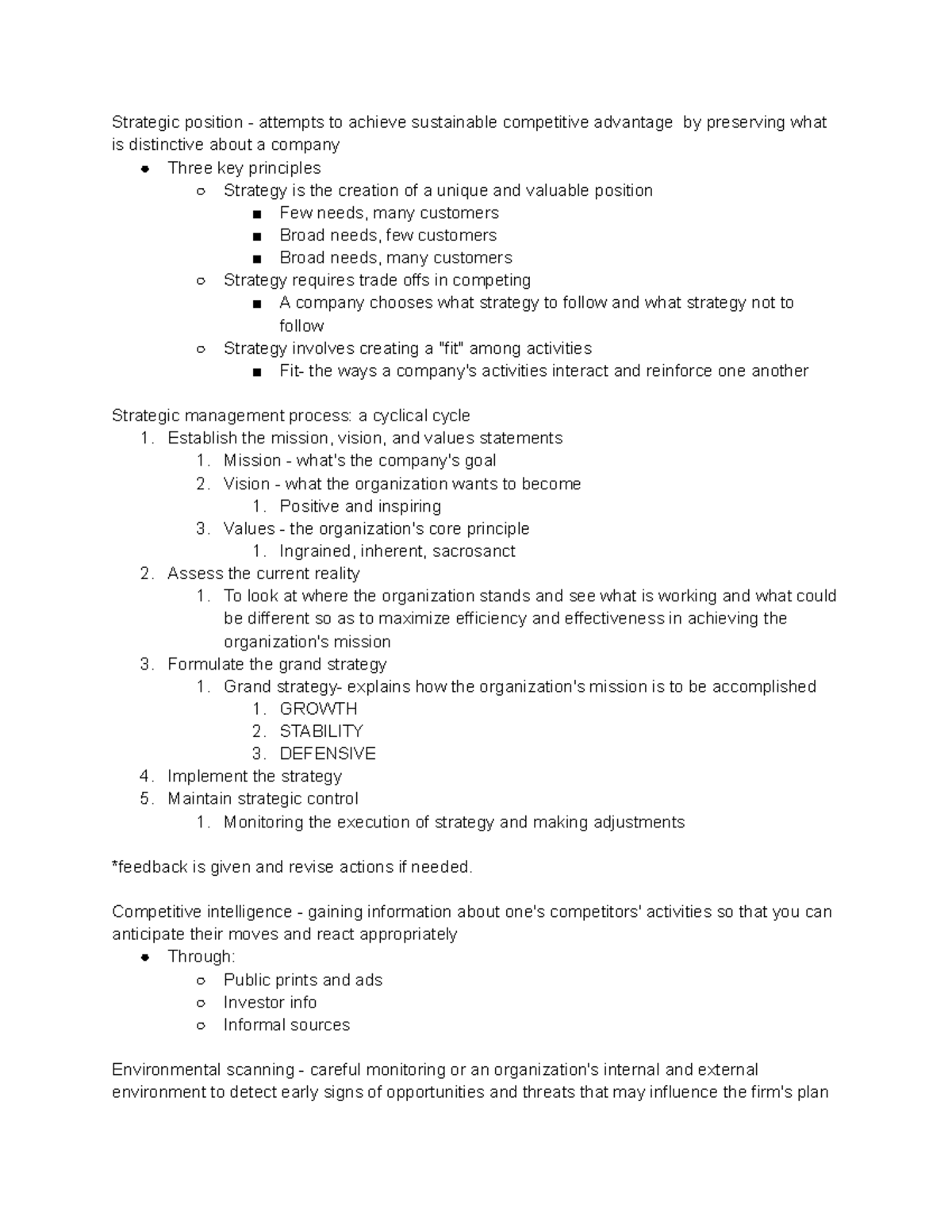 Chap 6 - MGT 3121 - Strategic position - attempts to achieve ...