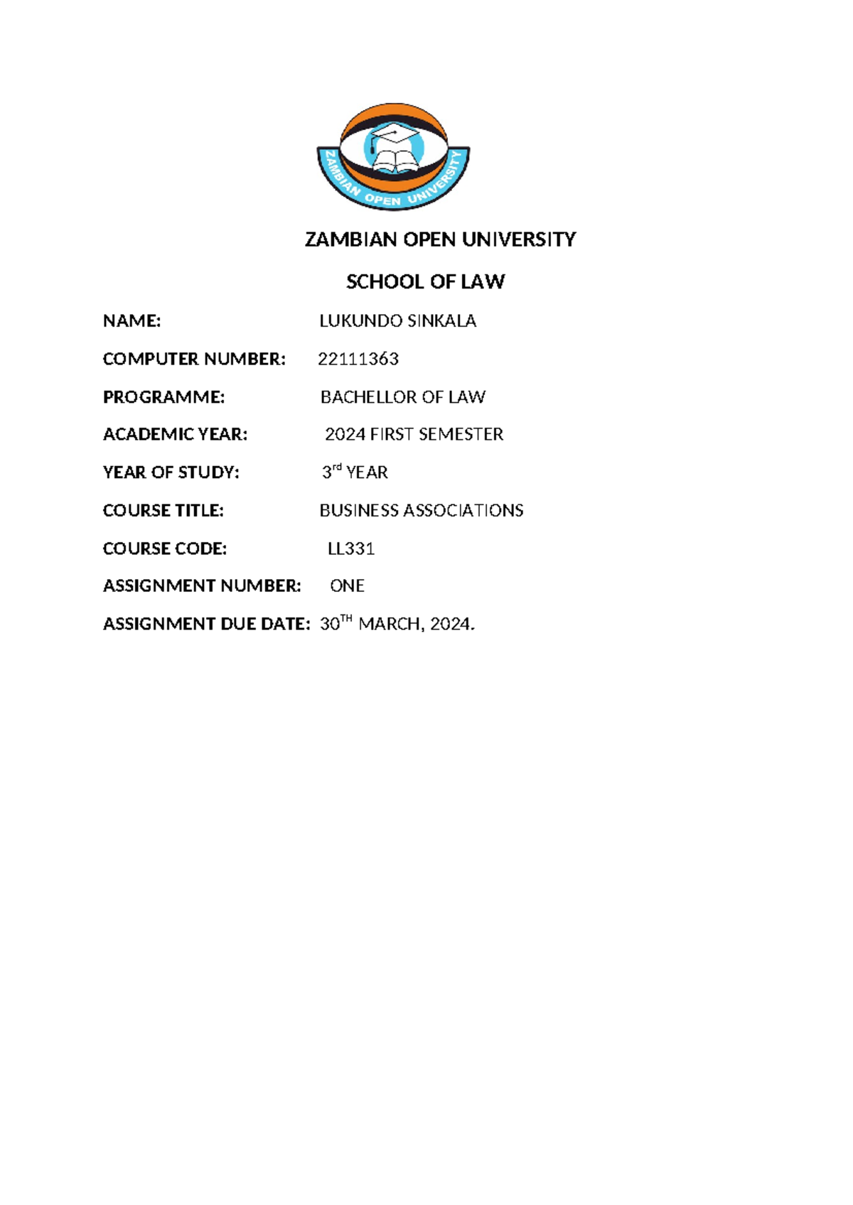 zambian open university assignments