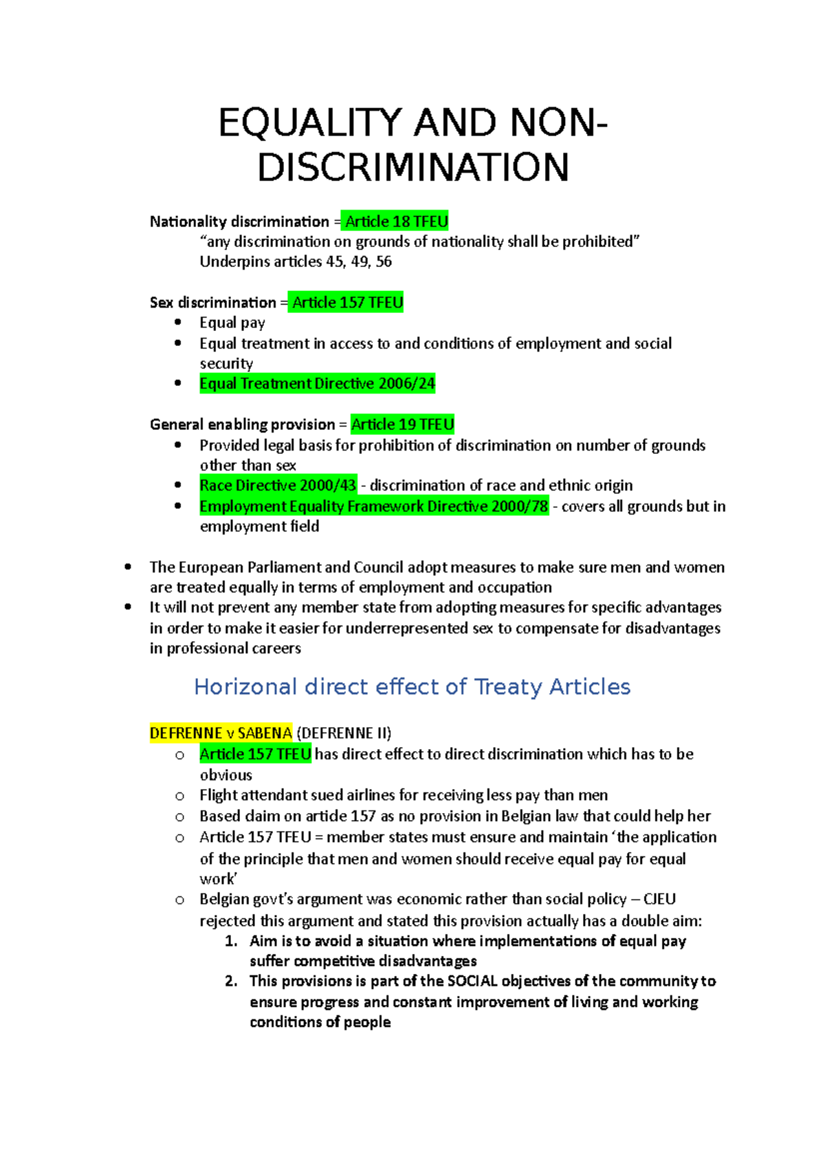 Revision - EQUALITY AND NON- DISCRIMINATION Naionality Discriminaion ...