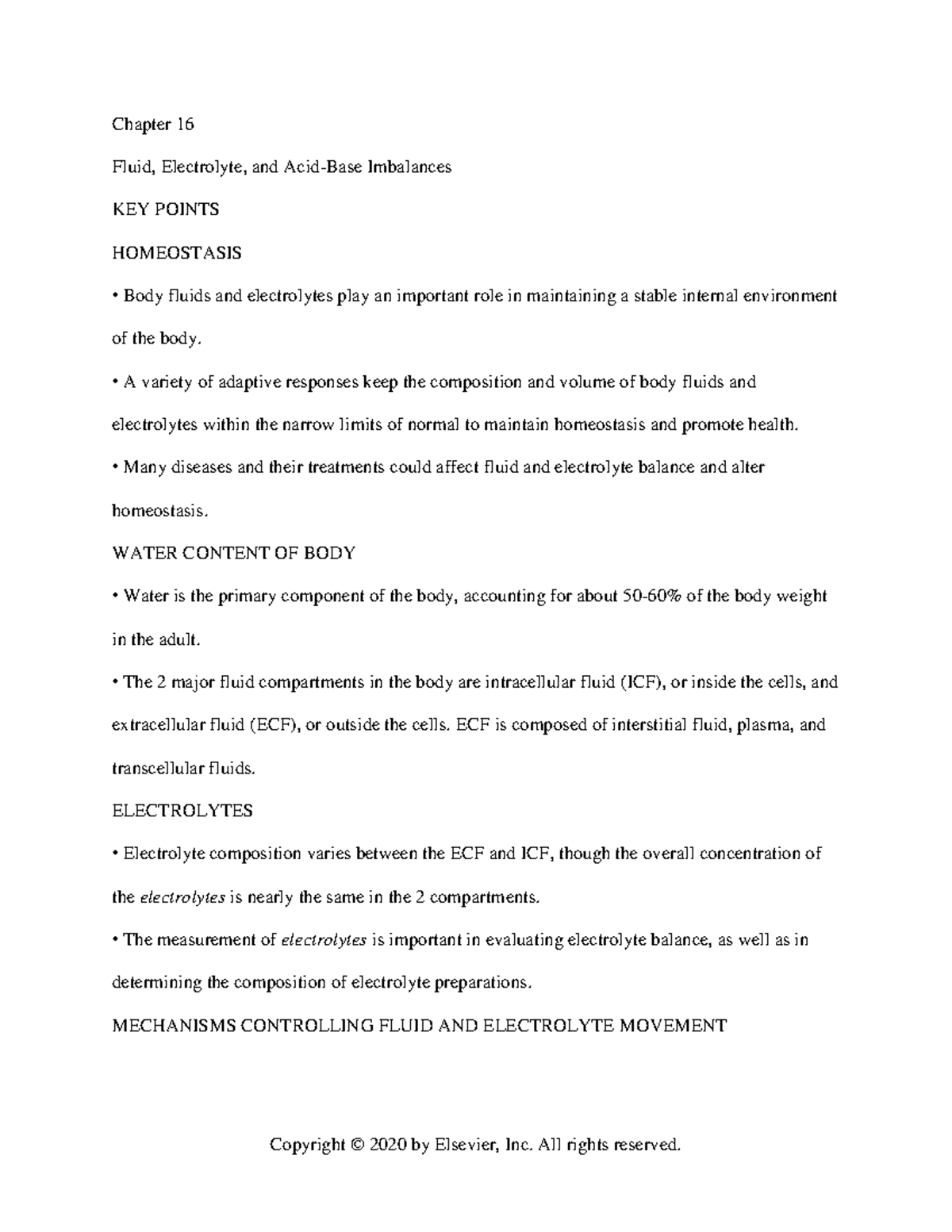 Chapter 016 Fluid, Electrolytes And Acid Base Imbalances Notes ...