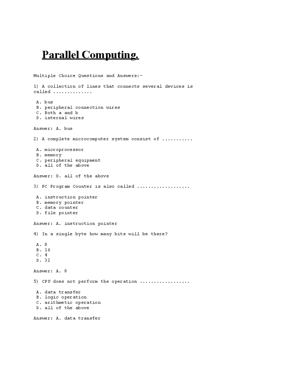 Quiz-MCS202 - assignment - Parallel Computing. Multiple Choice ...