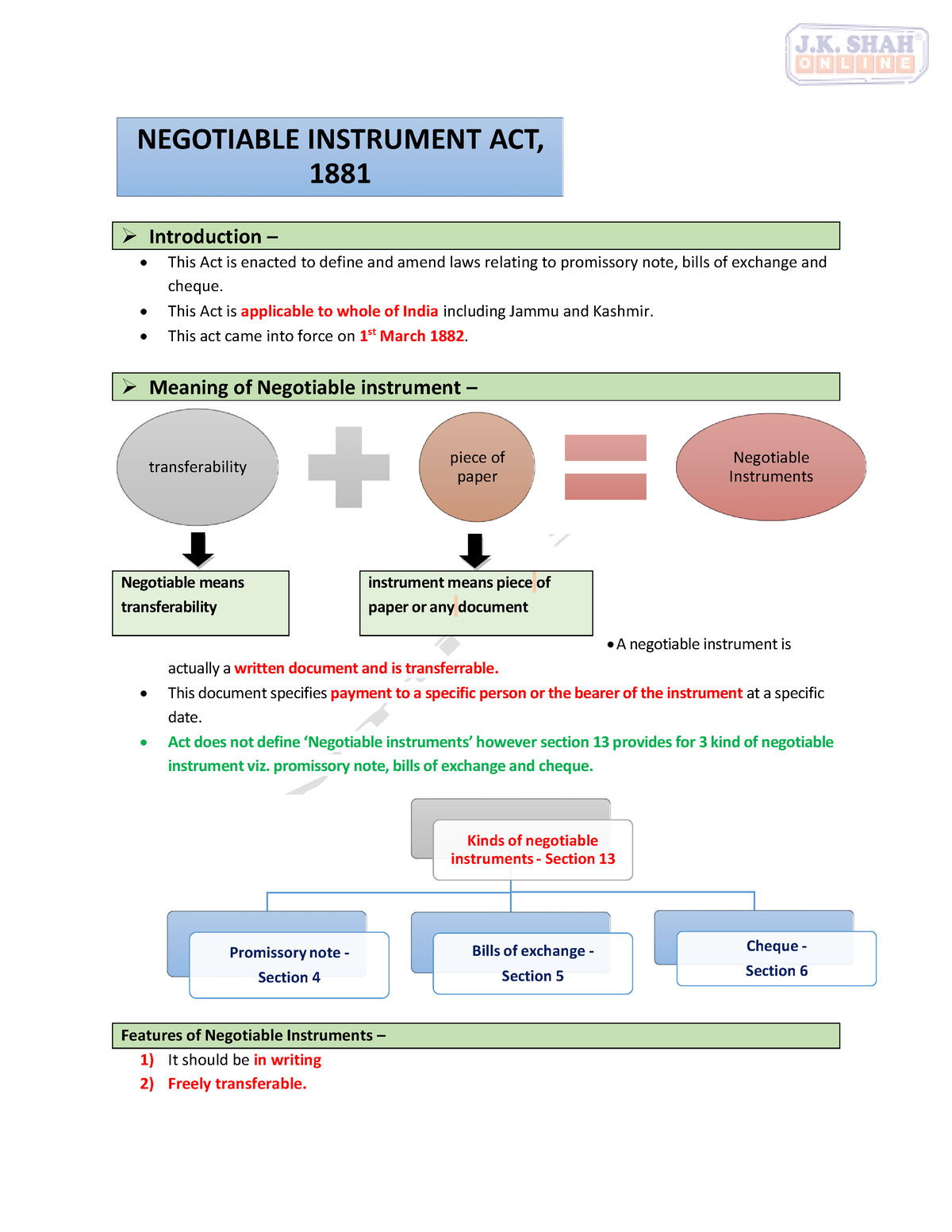 Negotiable Instruments Introduction This Act Is Enacted To Define   Thumb 1200 1553 