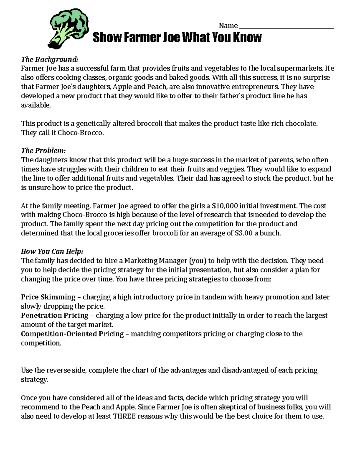 Show Farmer Joe What You Know Student.docx Name