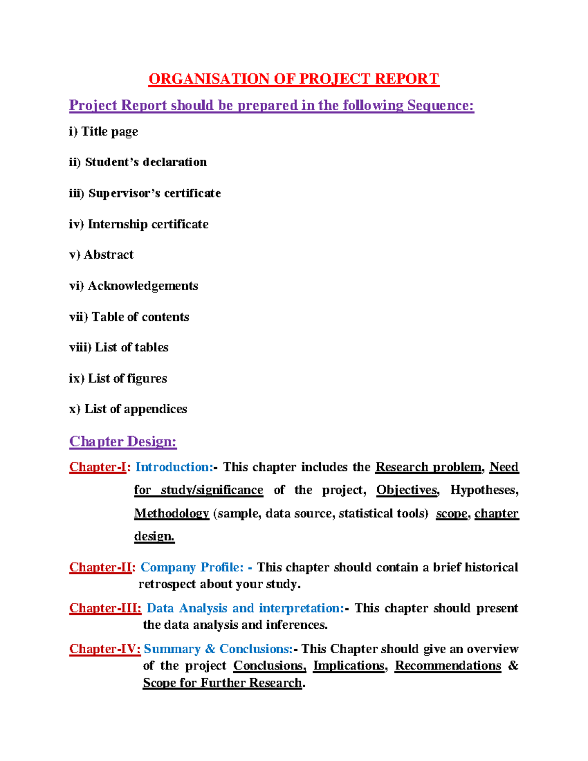 Organisation OF Project Report - ORGANISATION OF PROJECT REPORT Project ...
