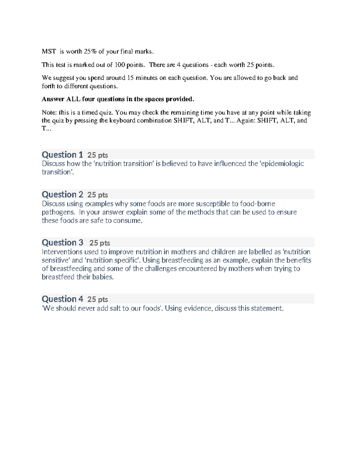 2020 Online MST-1 - Practise MST - MST is worth 25% of your final marks ...