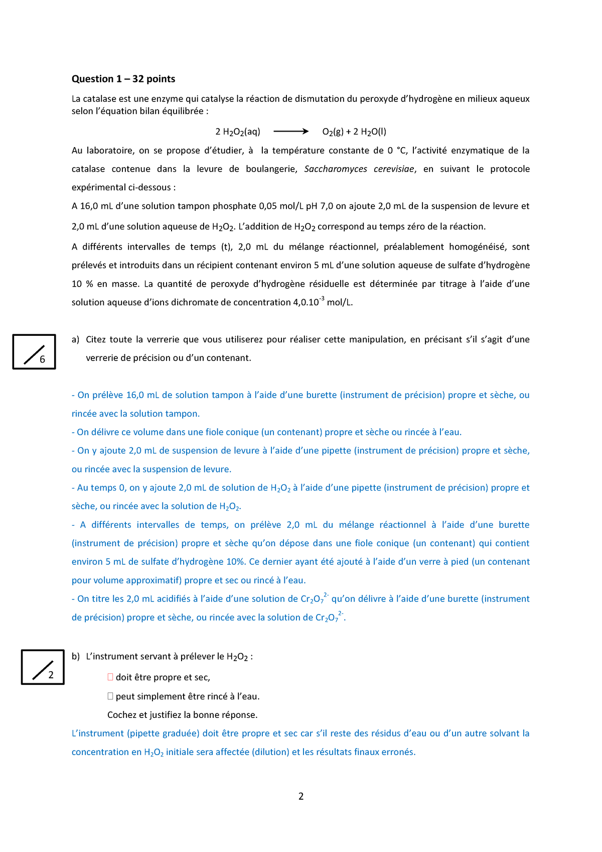 Correctif Examen TPs 23 Août 2022 - Question 1 – 32 Points La Catalase ...