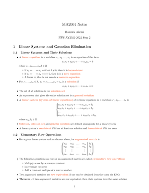 MA2001 Cheatsheet - MA2001 - NUS - Studocu